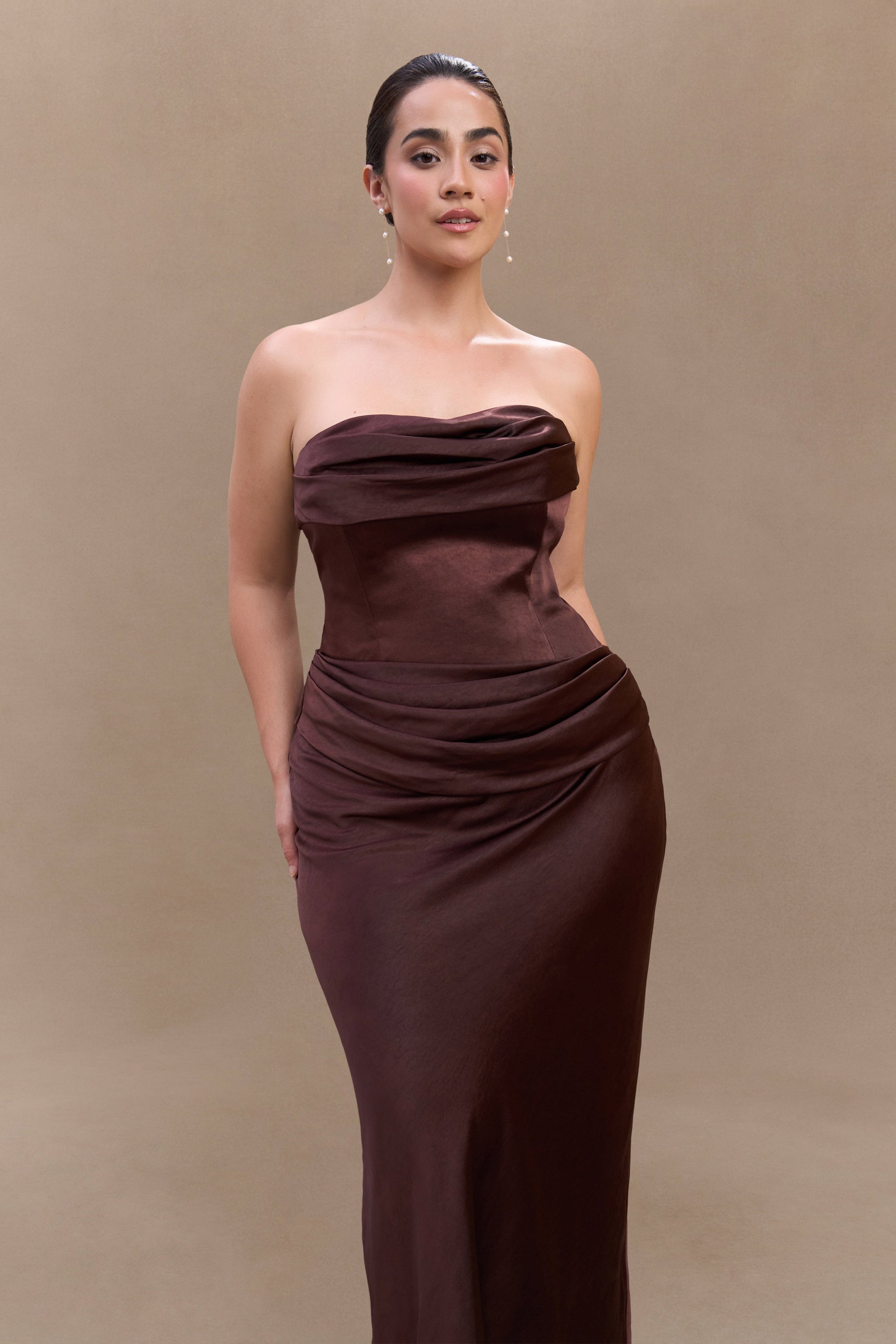 Jasmine Strapless Satin Maxi Dress - Dark Chocolate #7