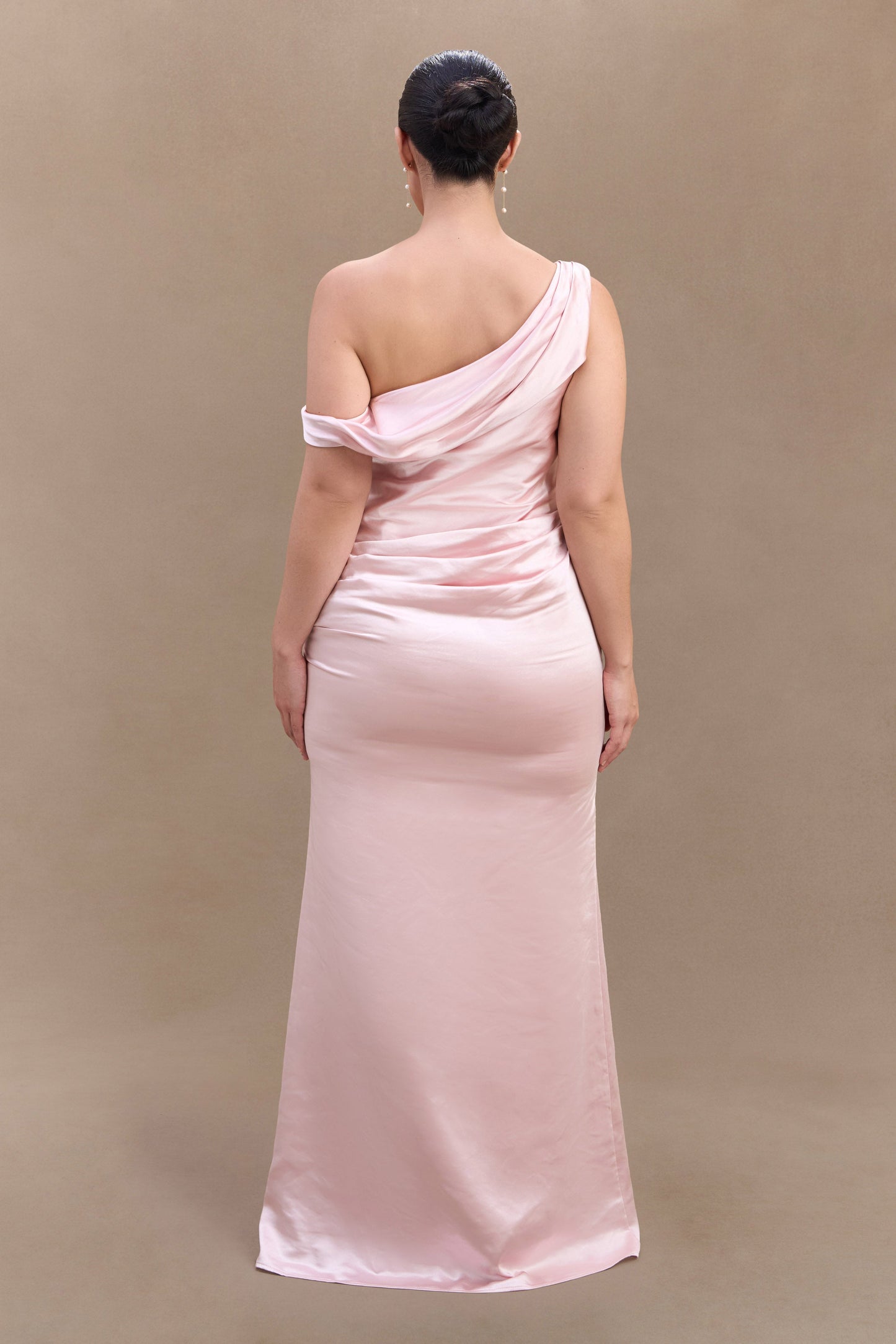 Dalia Off Shoulder Satin Maxi Dress - Soft Pink