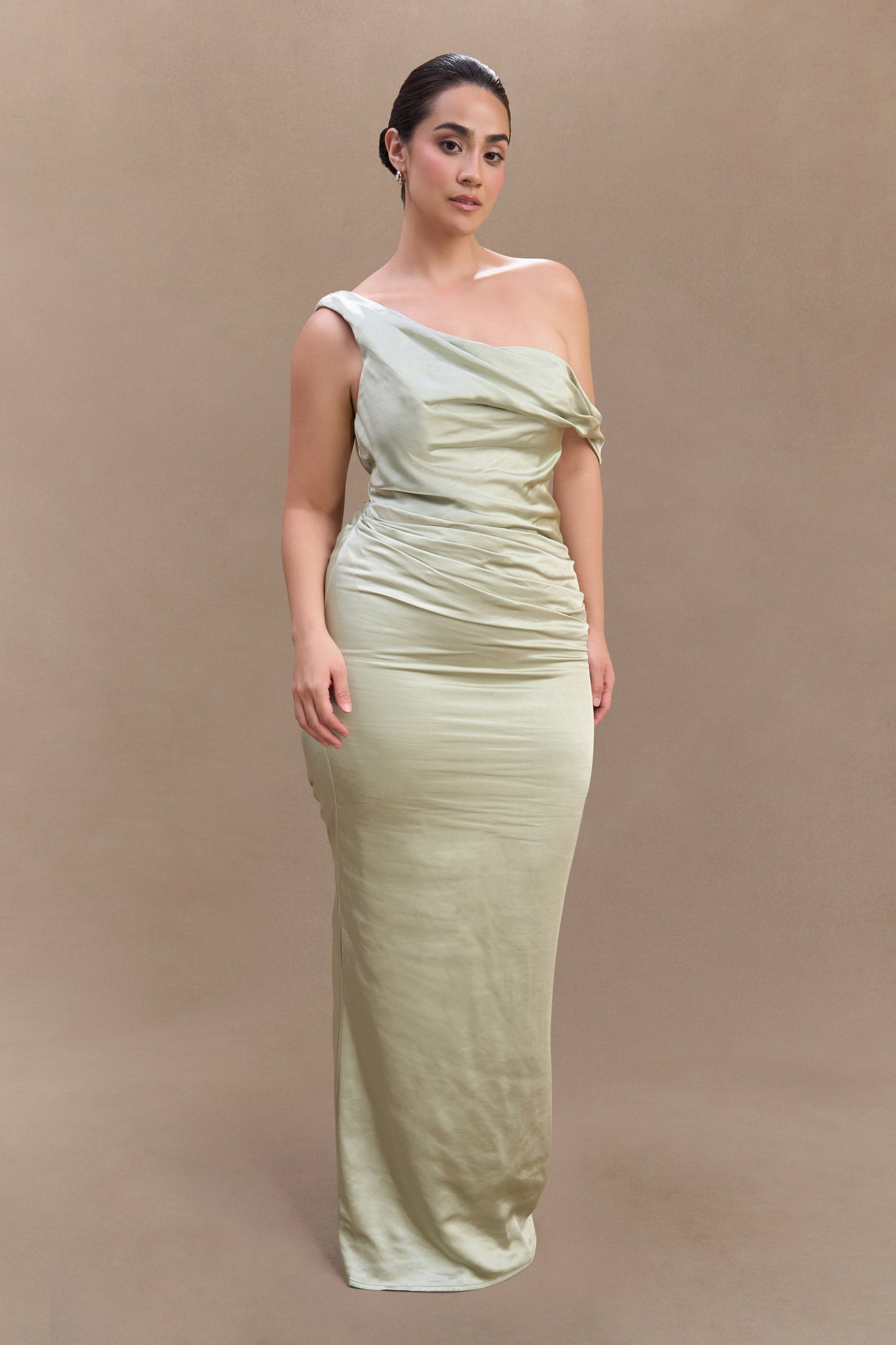 Dalia Off Shoulder Satin Maxi Dress - Sage