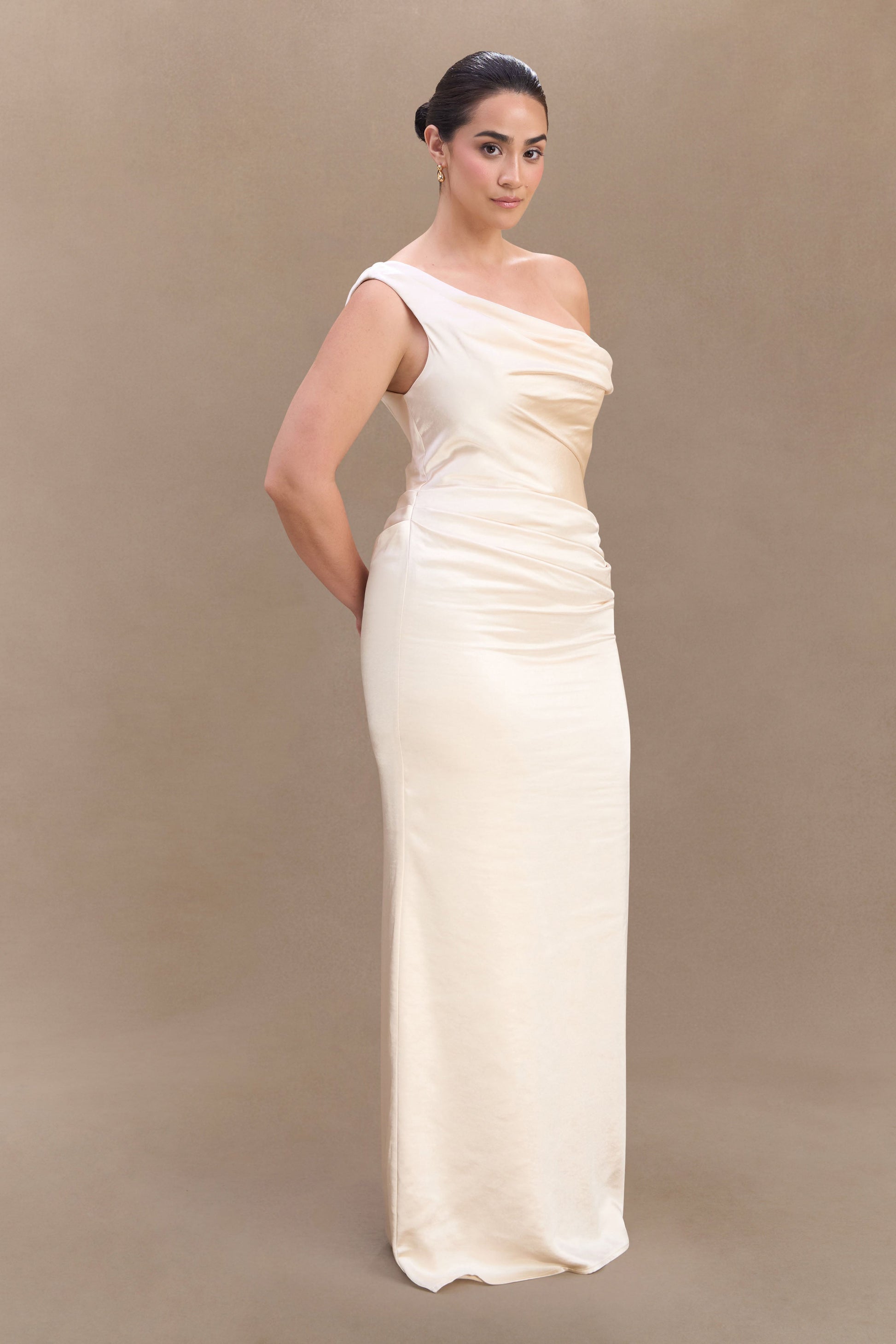 Dalia Off Shoulder Satin Maxi Dress - Blush Gold #4