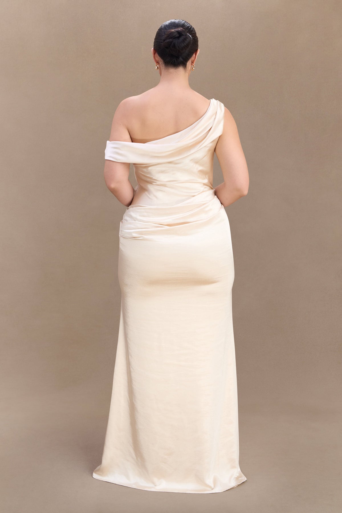 Dalia Off Shoulder Satin Maxi Dress - Blush Gold