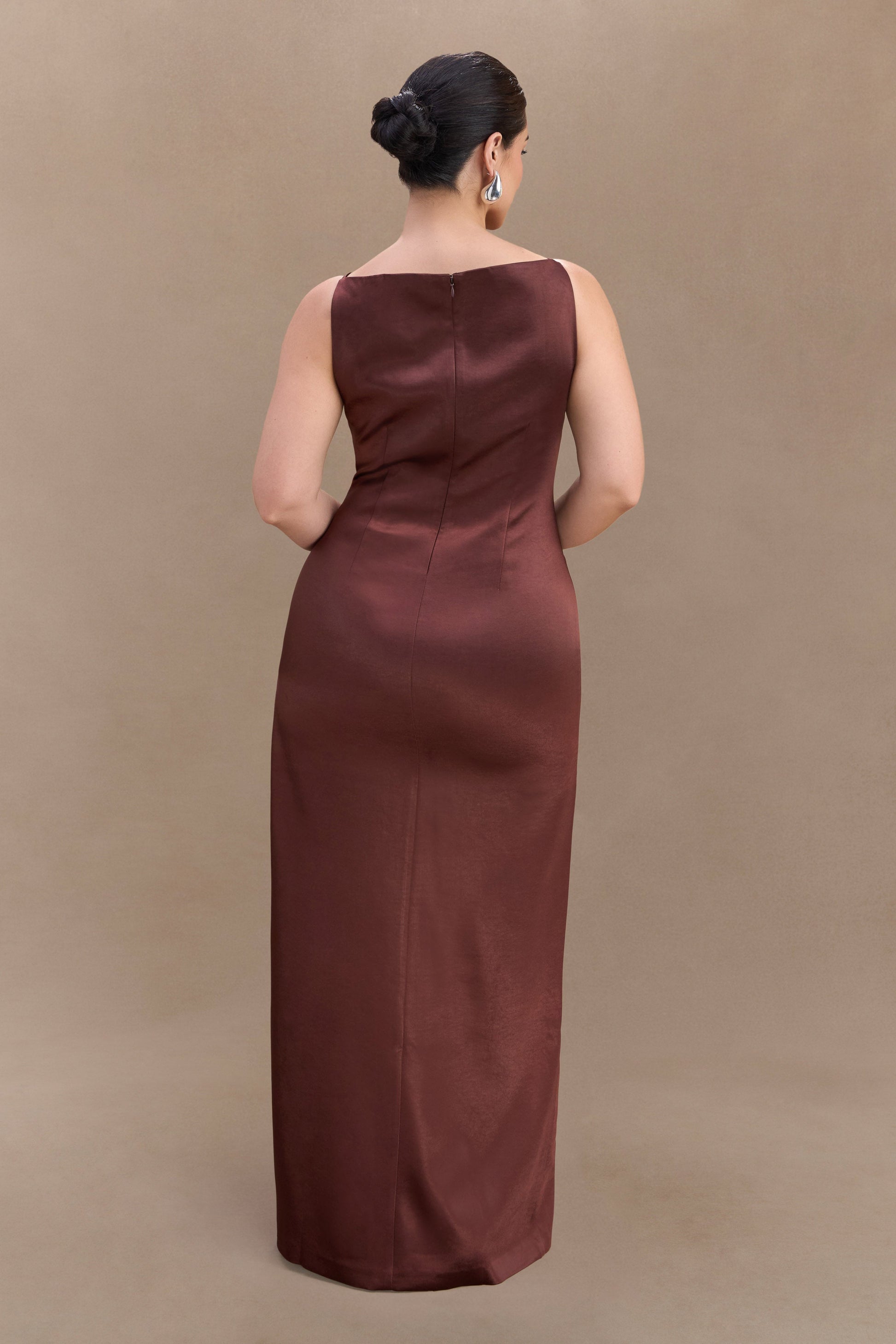 Violet Sleeveless Satin Maxi Dress - Dark Chocolate #5