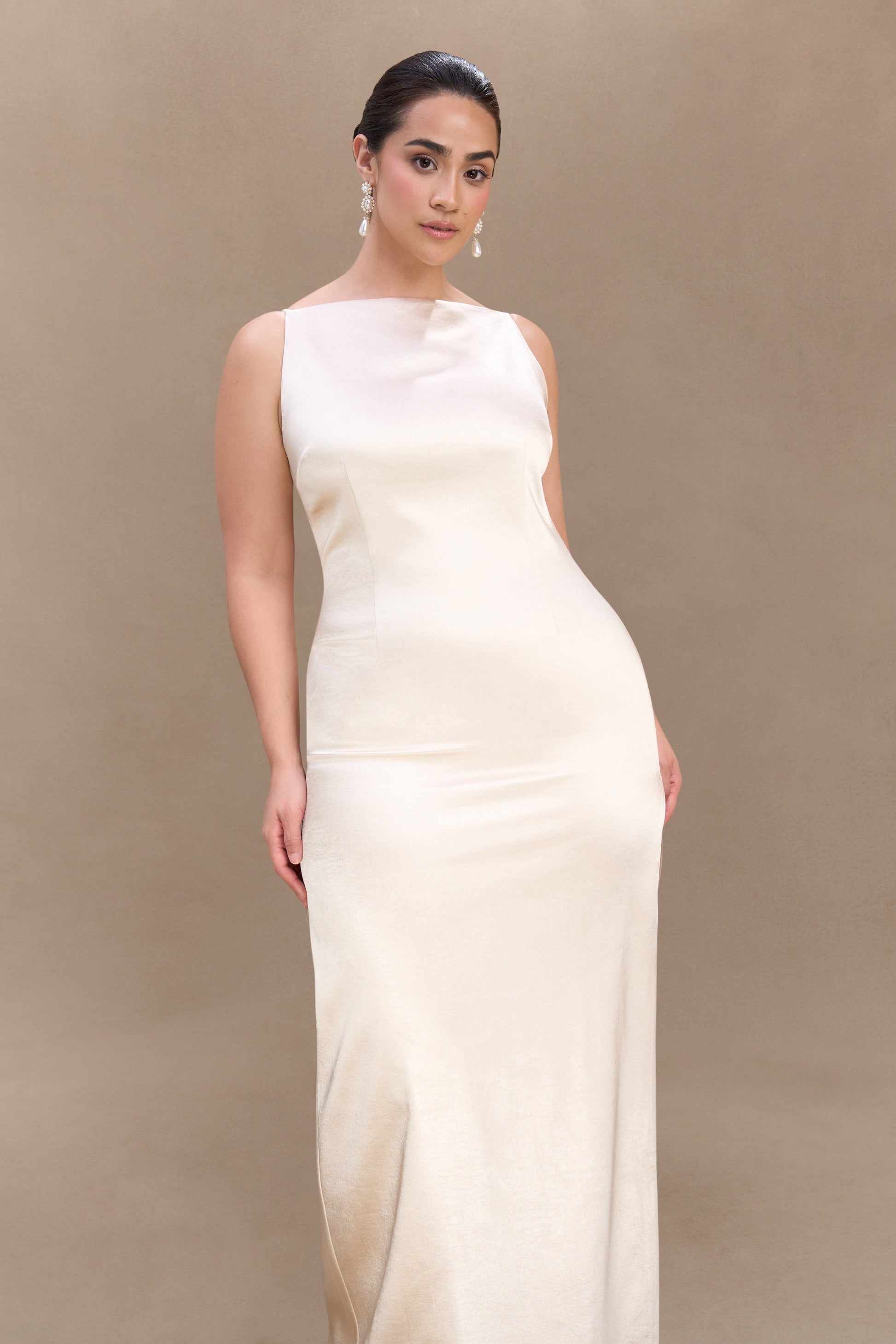 Violet Sleeveless Satin Maxi Dress - Blush Gold #6