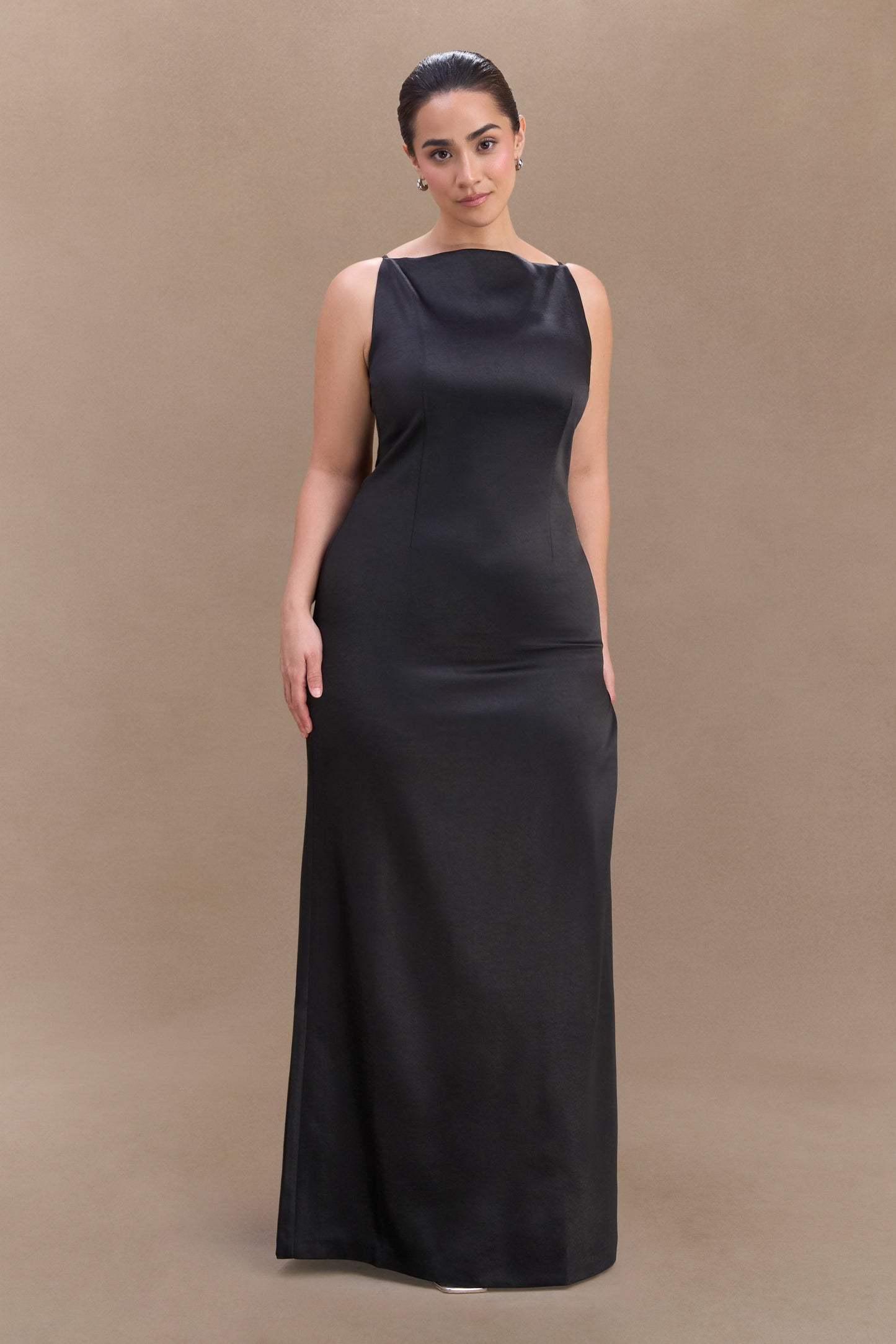 Violet Sleeveless Satin Maxi Dress - Black