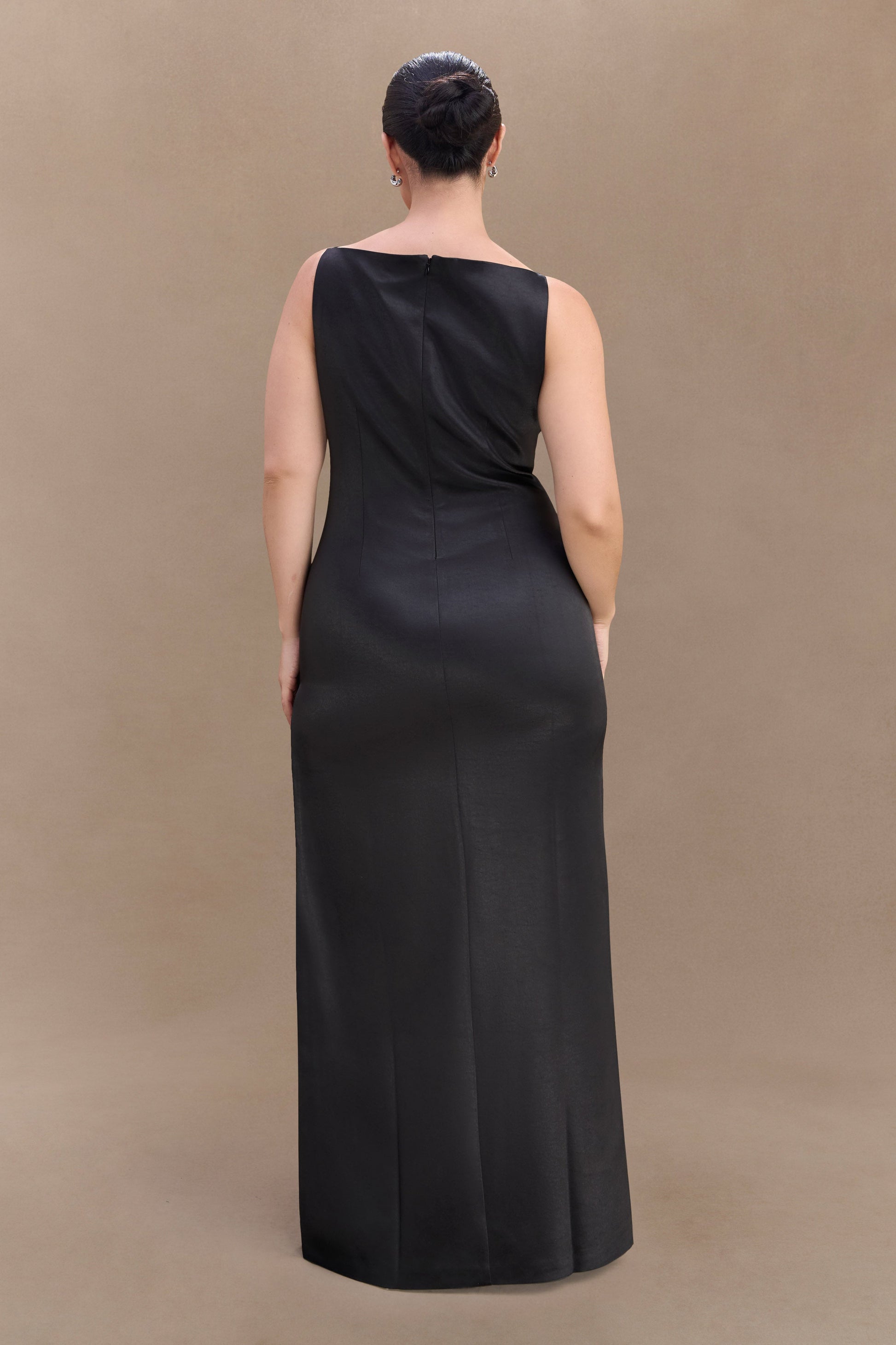 Violet Sleeveless Satin Maxi Dress - Black #6
