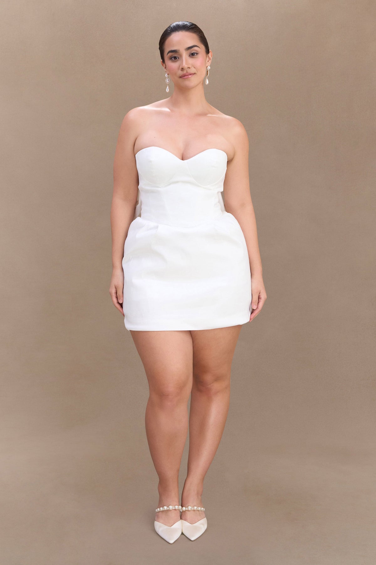 Suzette Taffeta Bow Mini Dress - White