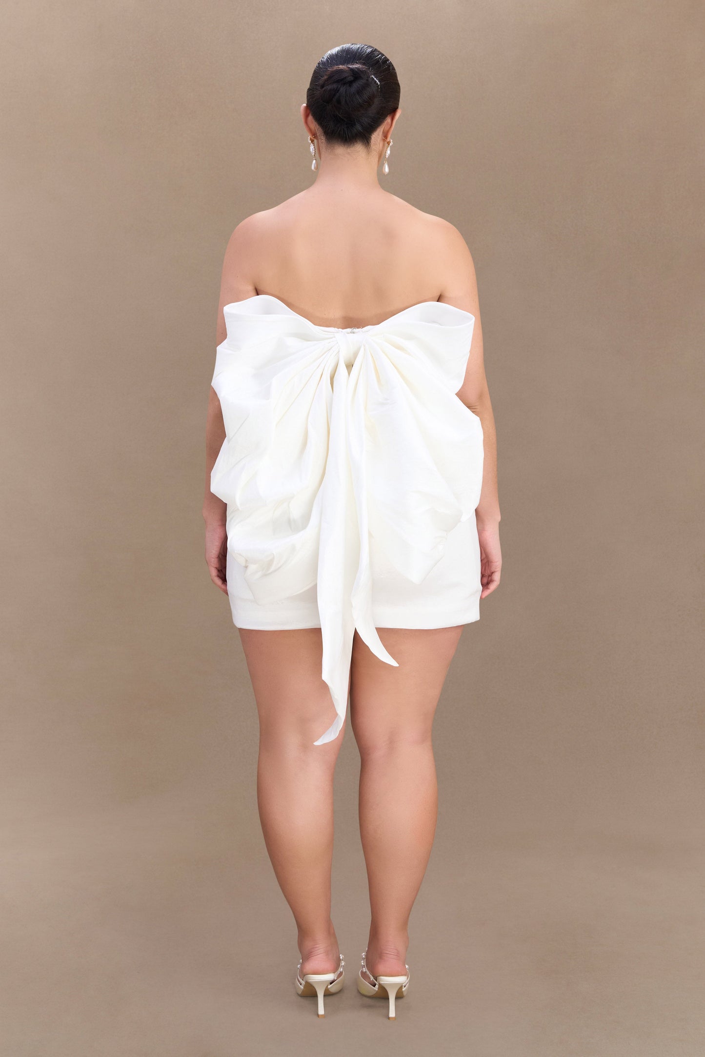 Suzette Taffeta Bow Mini Dress - White