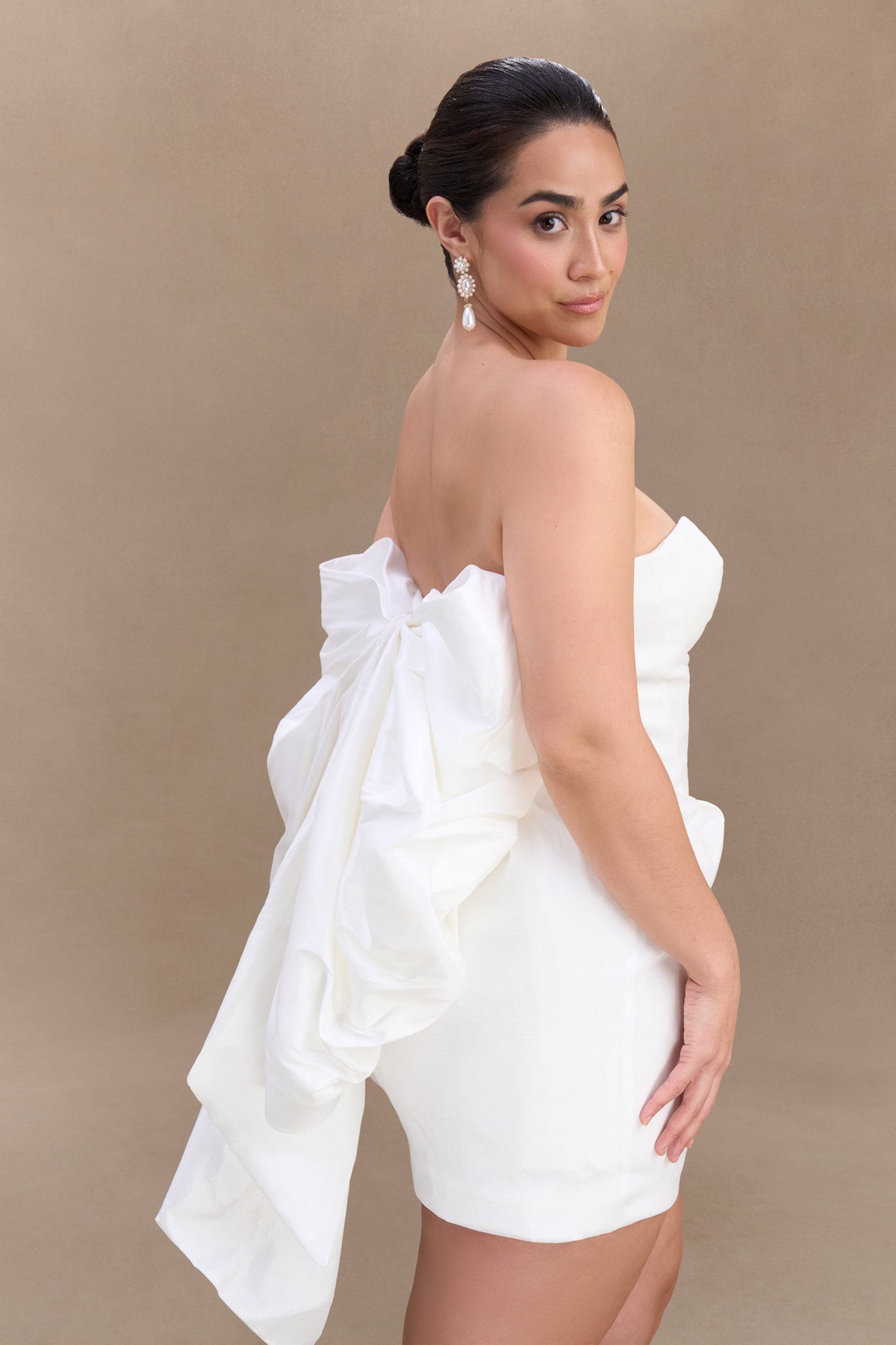 Suzette Taffeta Bow Mini Dress - White