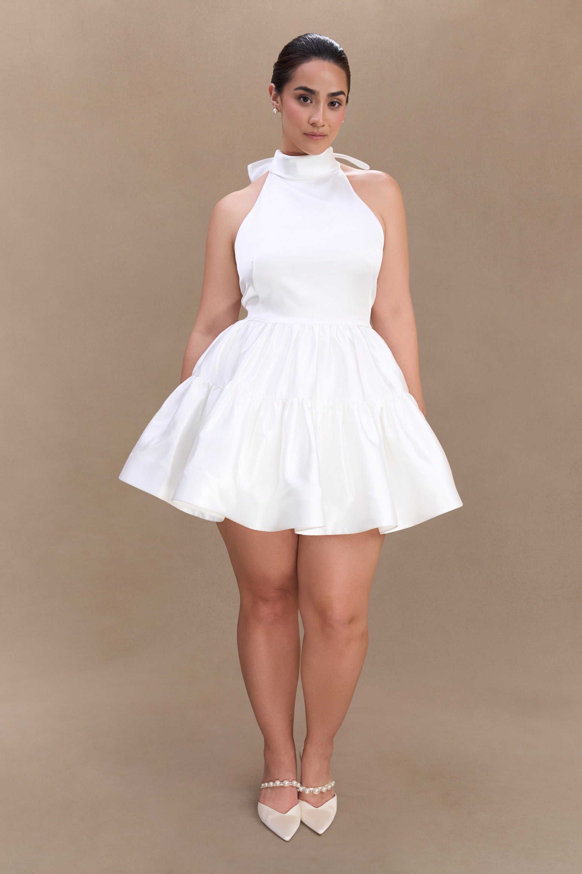 Dorota Satin Halter Mini Dress - White #8