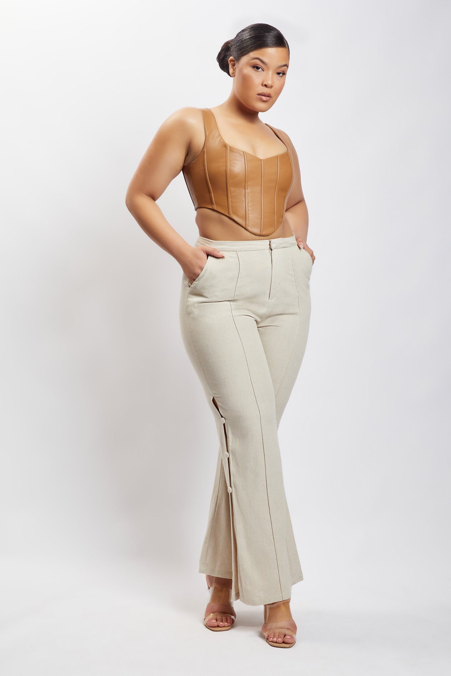 Lexi Linen Cut Out Side Pants - Natural