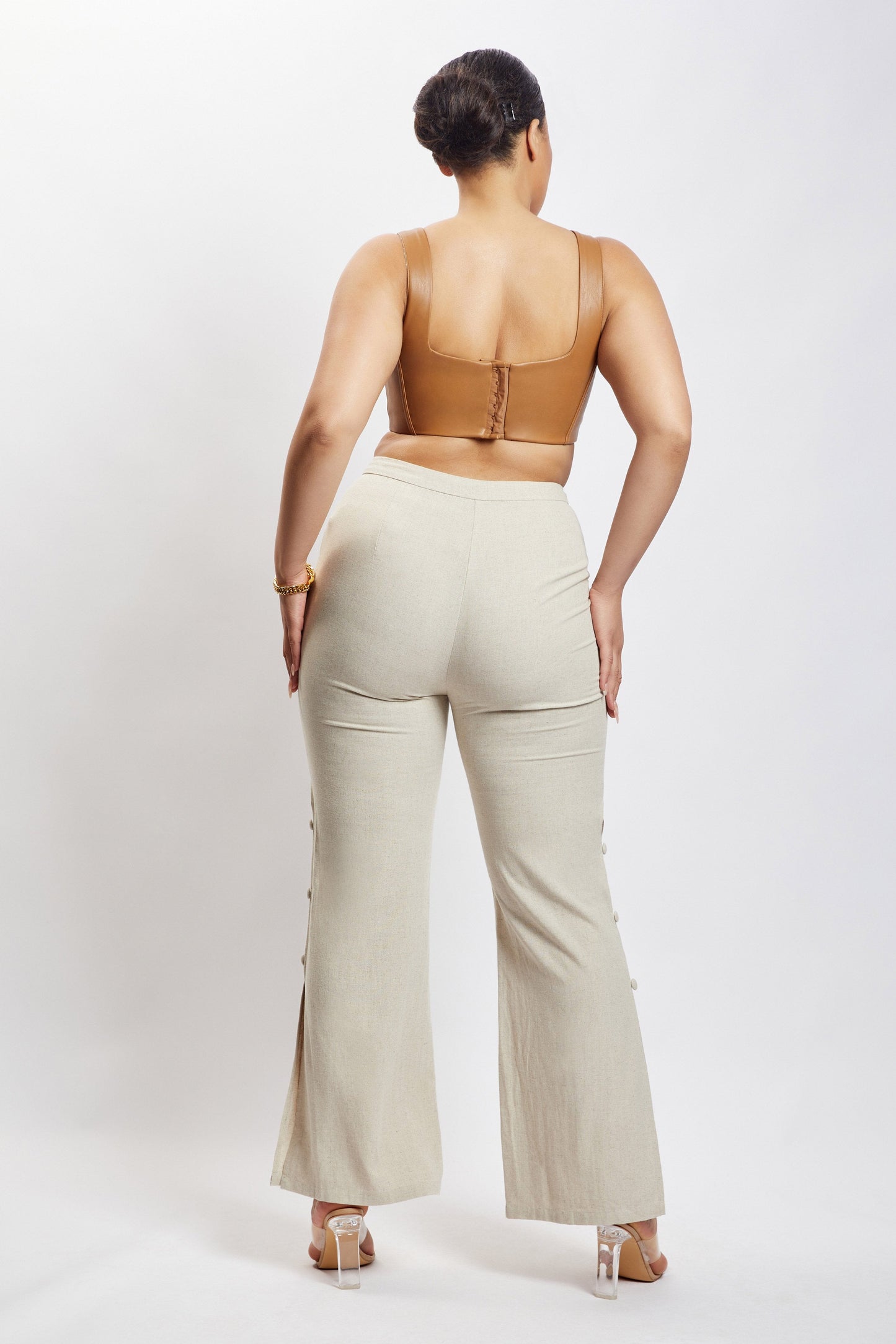 Lexi Linen Cut Out Side Pants - Natural