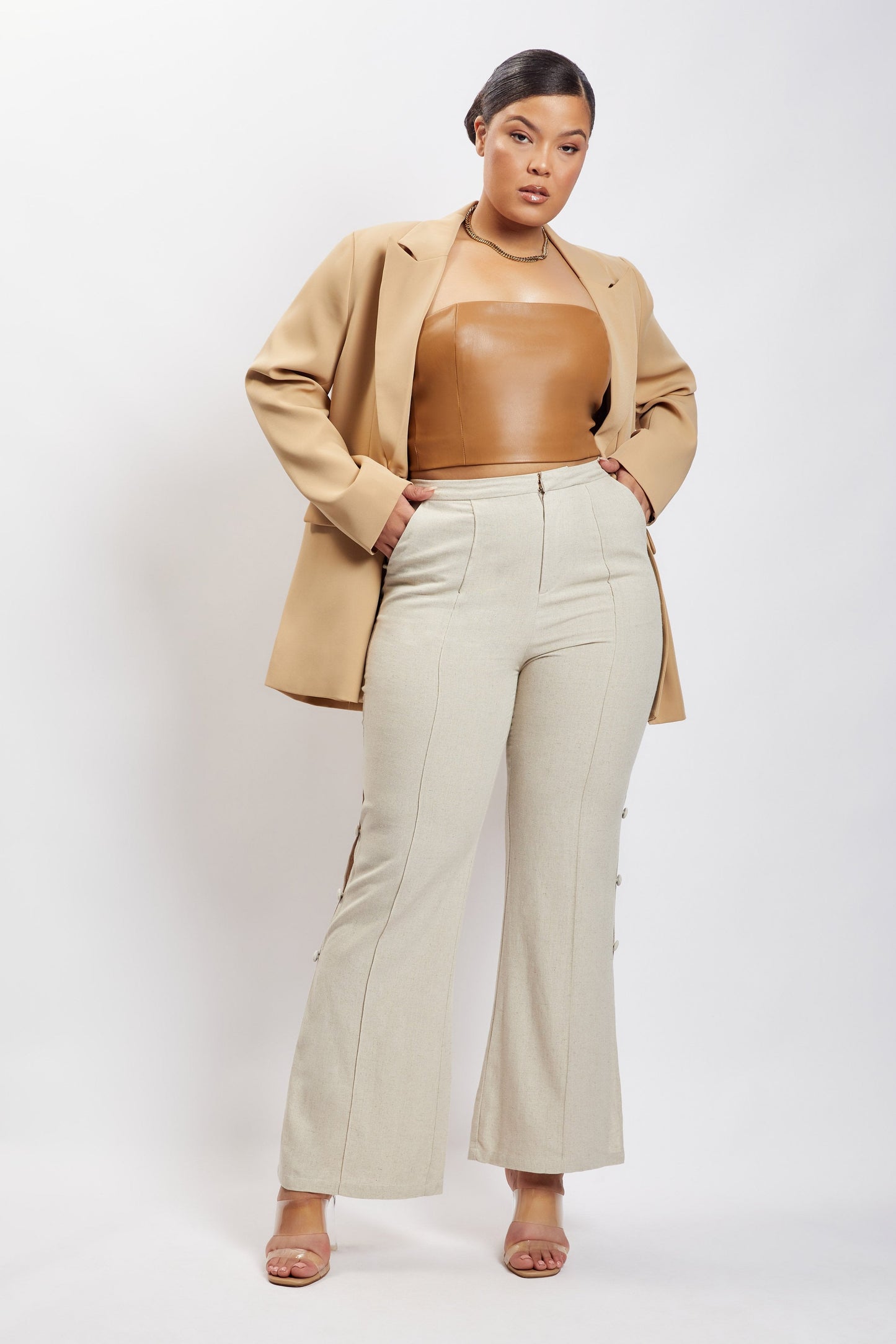 Lexi Linen Cut Out Side Pants - Natural