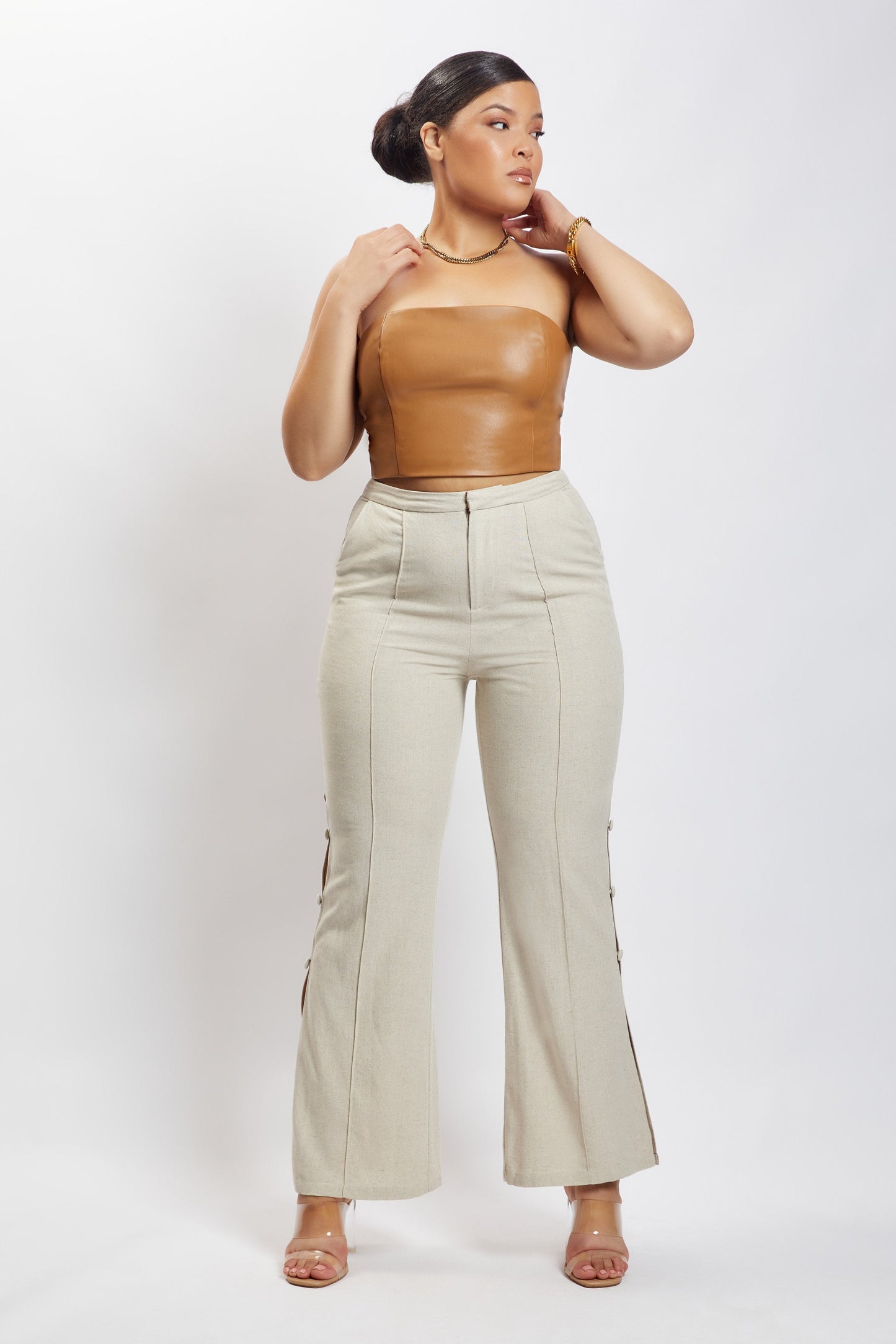 Lexi Linen Cut Out Side Pants - Natural