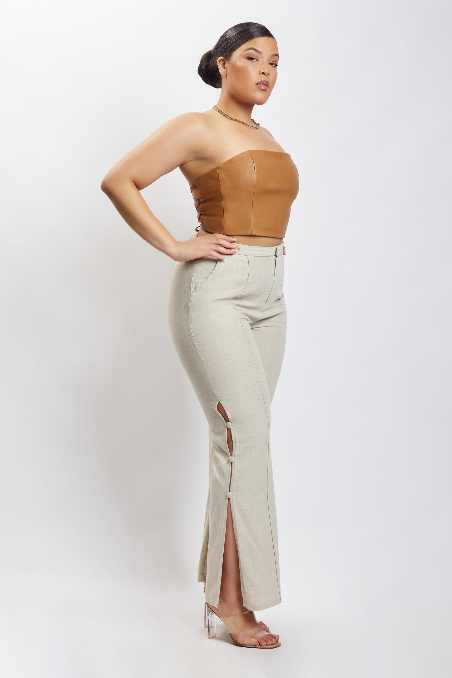 Lexi Linen Cut Out Side Pants - Natural