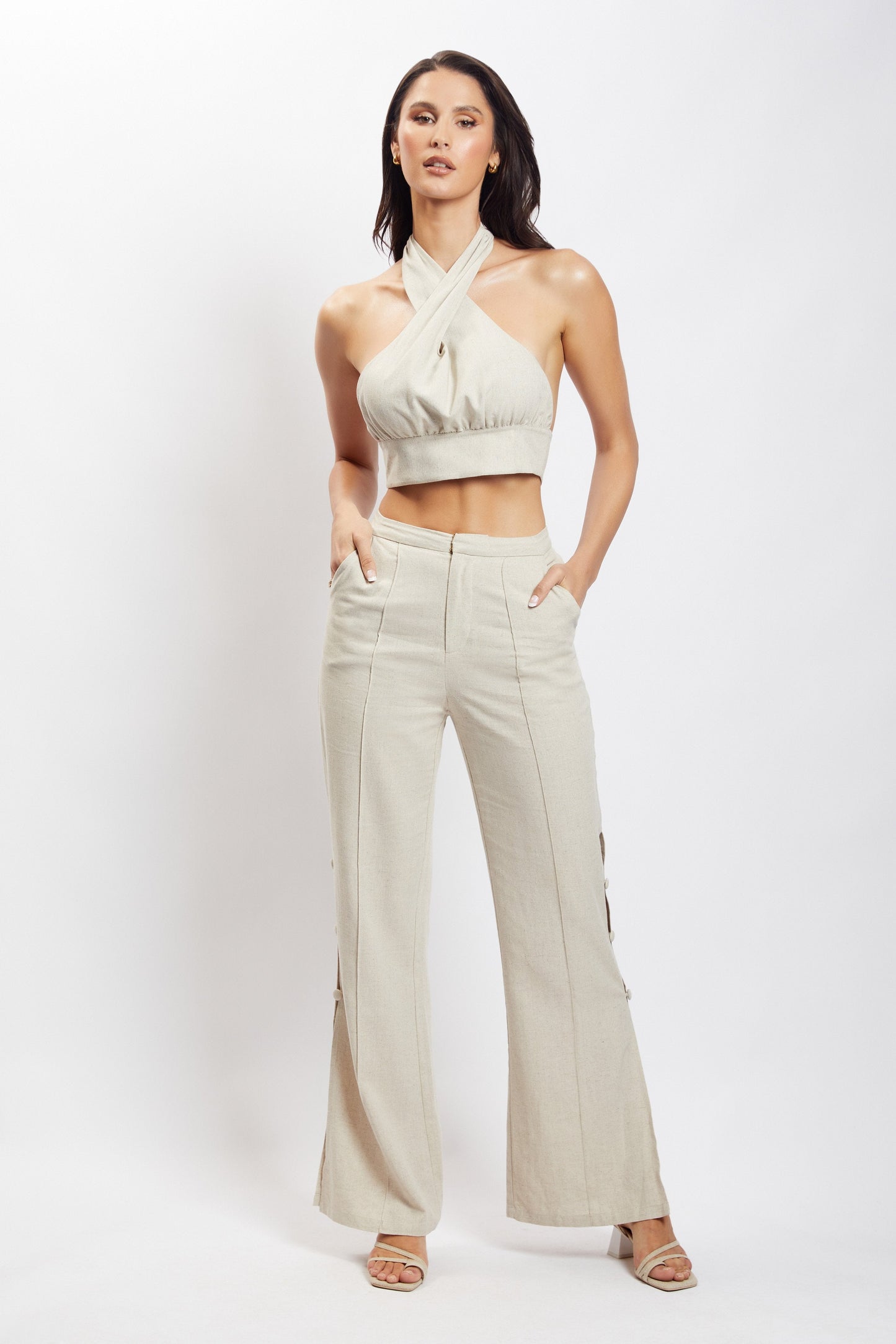 Lexi Linen Cut Out Side Pants - Natural