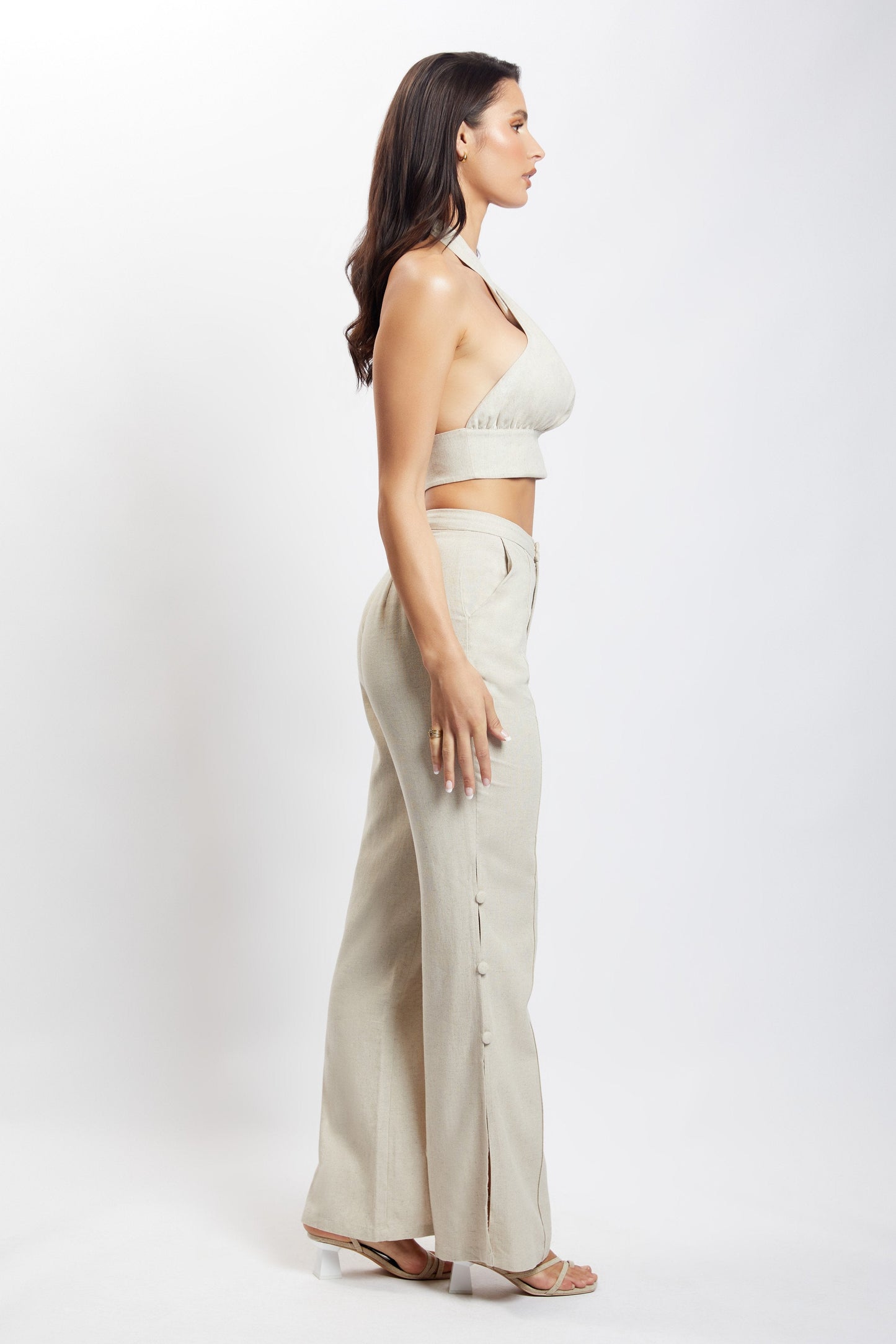 Lexi Linen Cut Out Side Pants - Natural