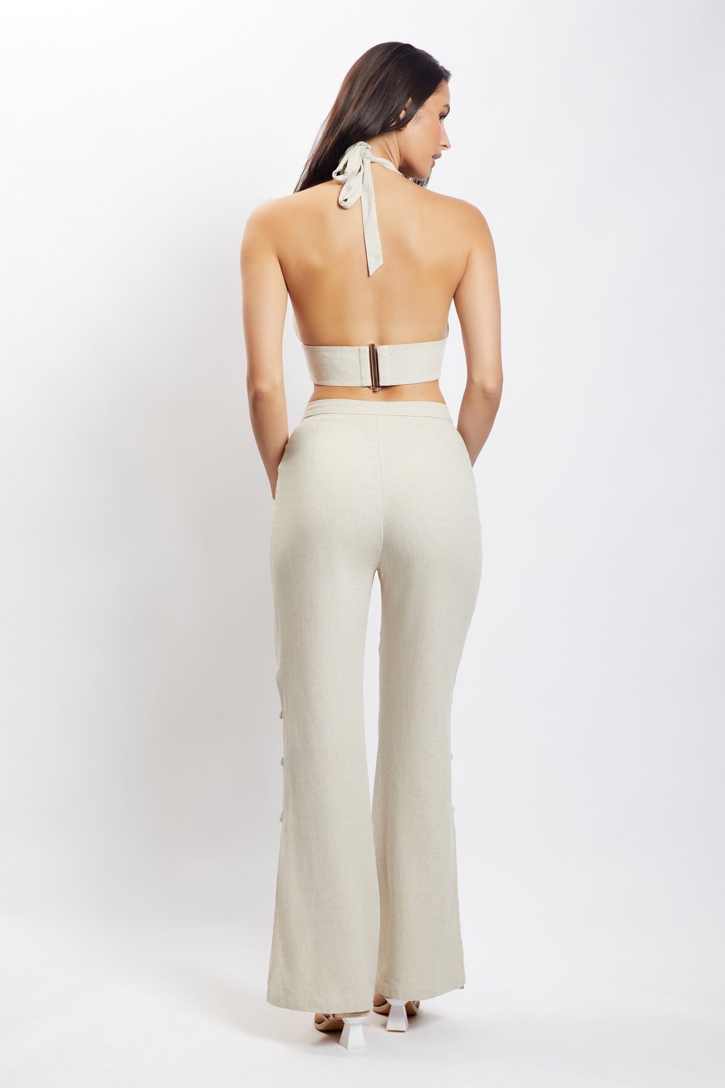 Lexi Linen Cut Out Side Pants - Natural