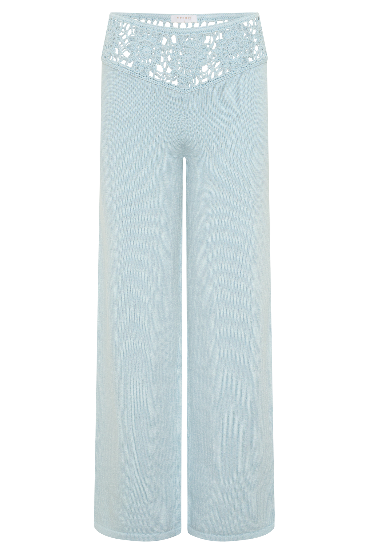 Miley Crochet Waistband Straight Leg Pant - Pale Aqua