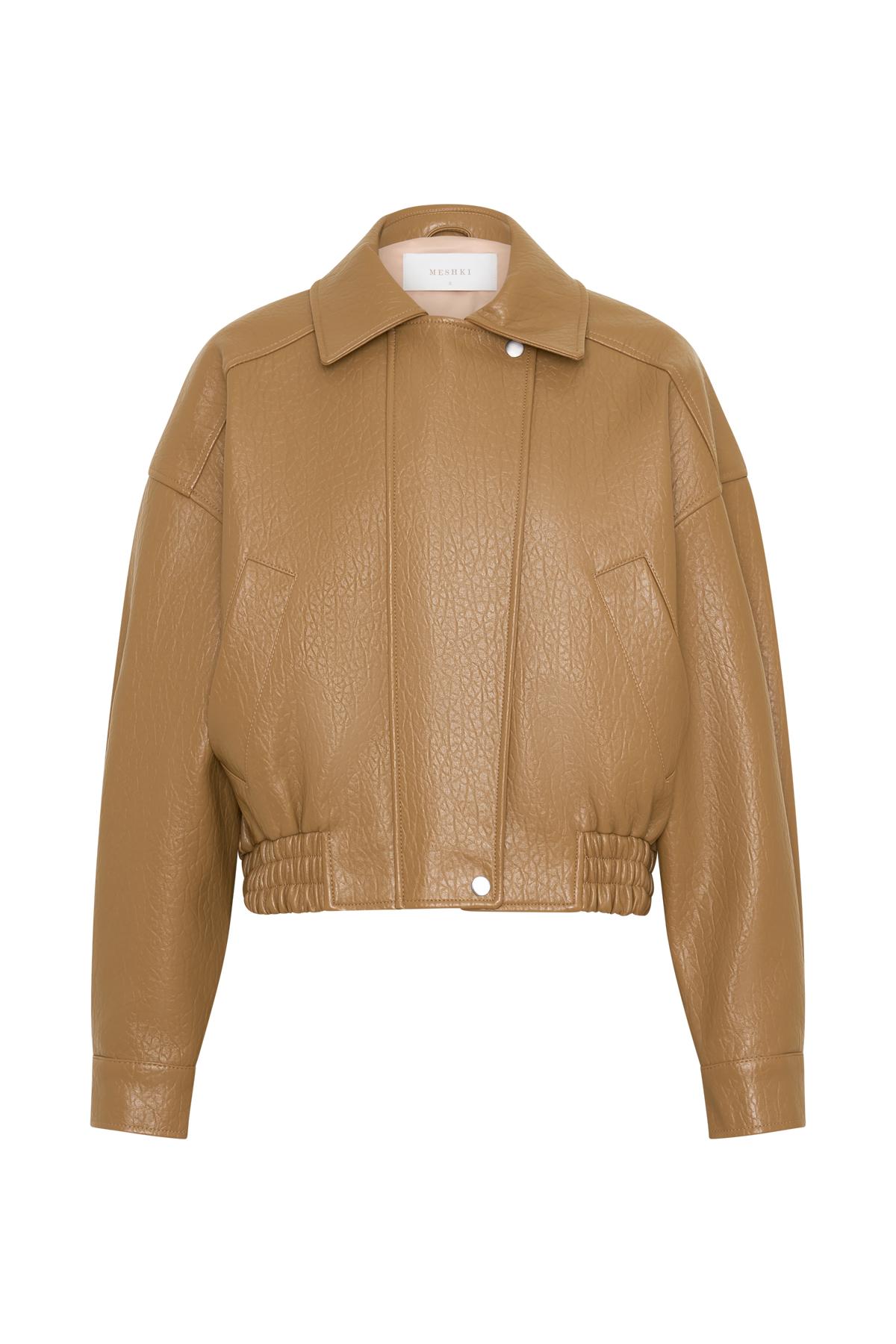 Paige Faux Leather Cropped Jacket - Beige