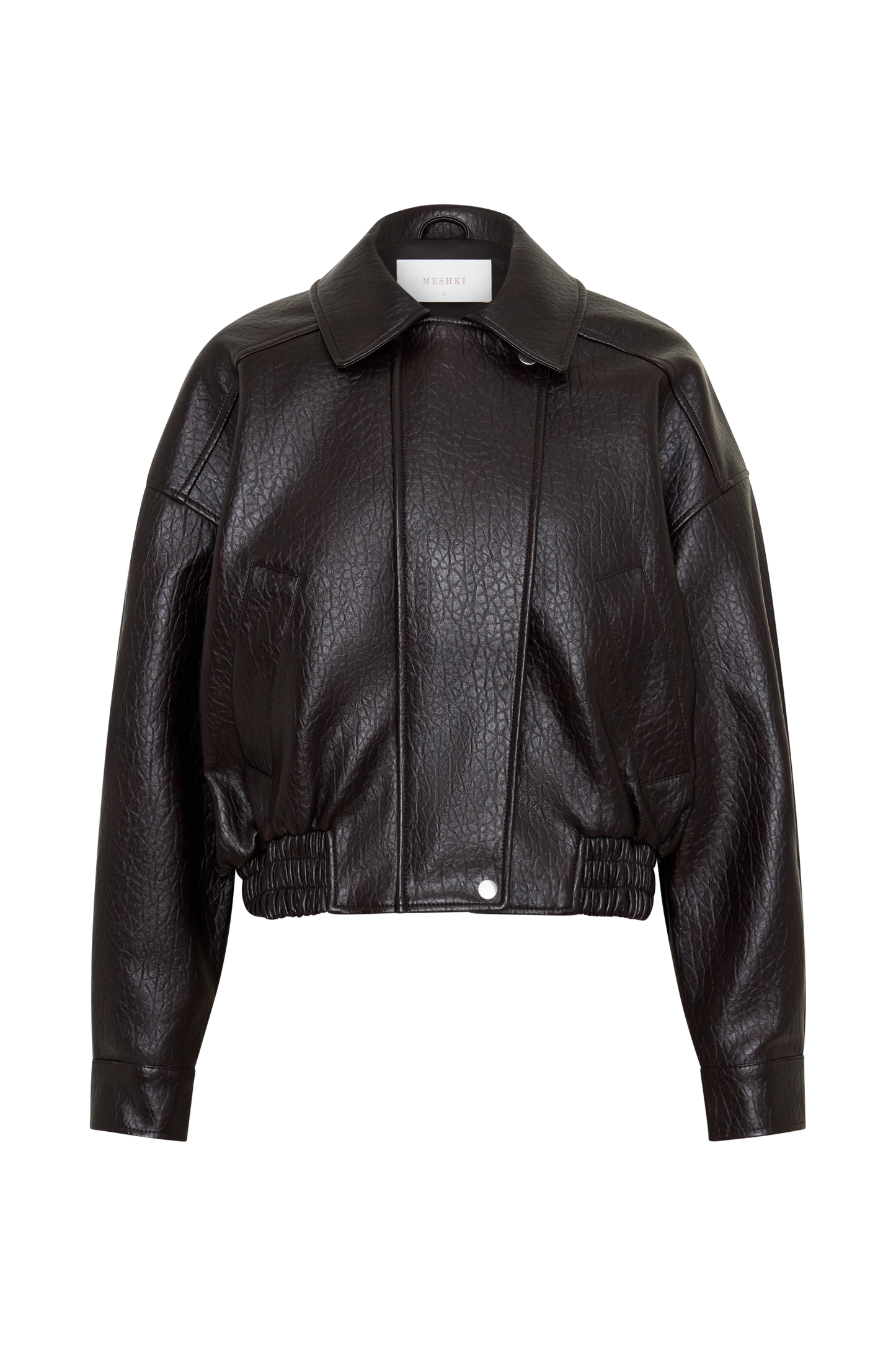 Paige Faux Leather Cropped Jacket - Cherry Brown