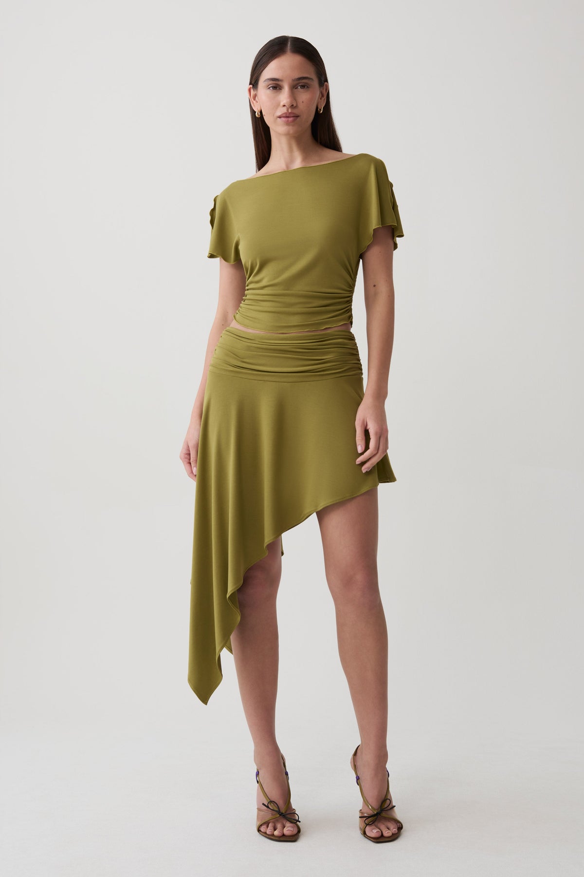 Talise Modal Hankie Midi Skirt - Vintage Olive