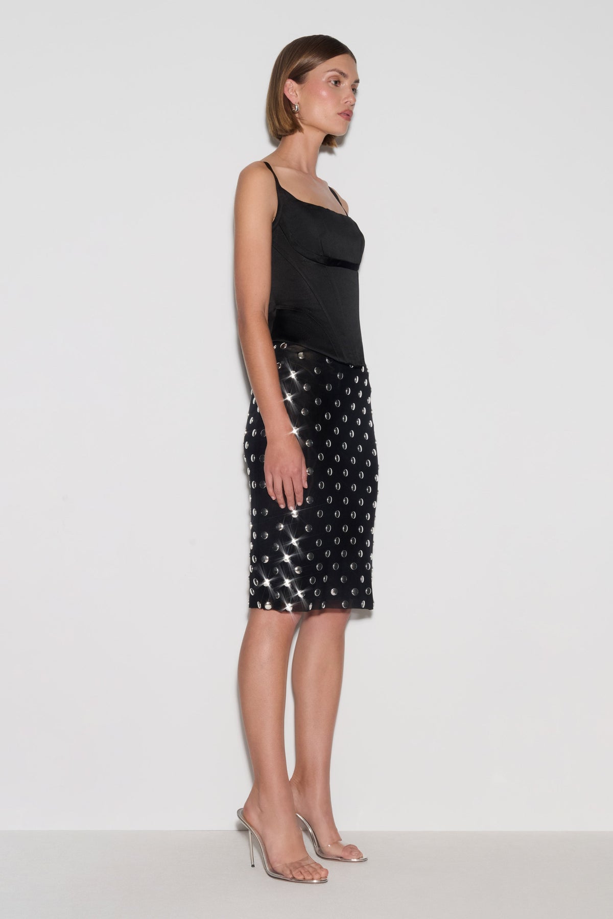 Olivia Stud Midi Skirt - Black
