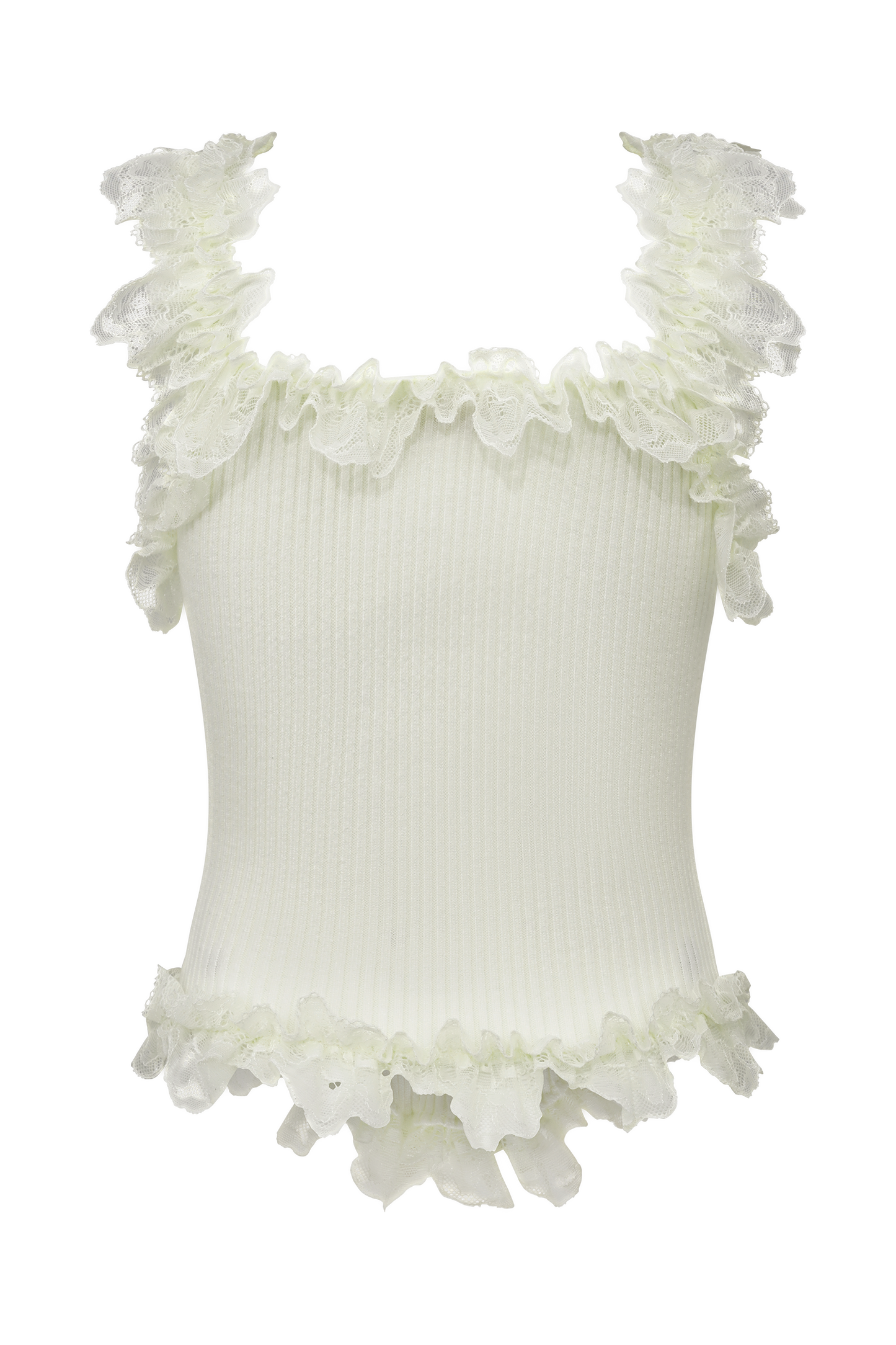 Shay Lace Ruffle Knit Top - Cream