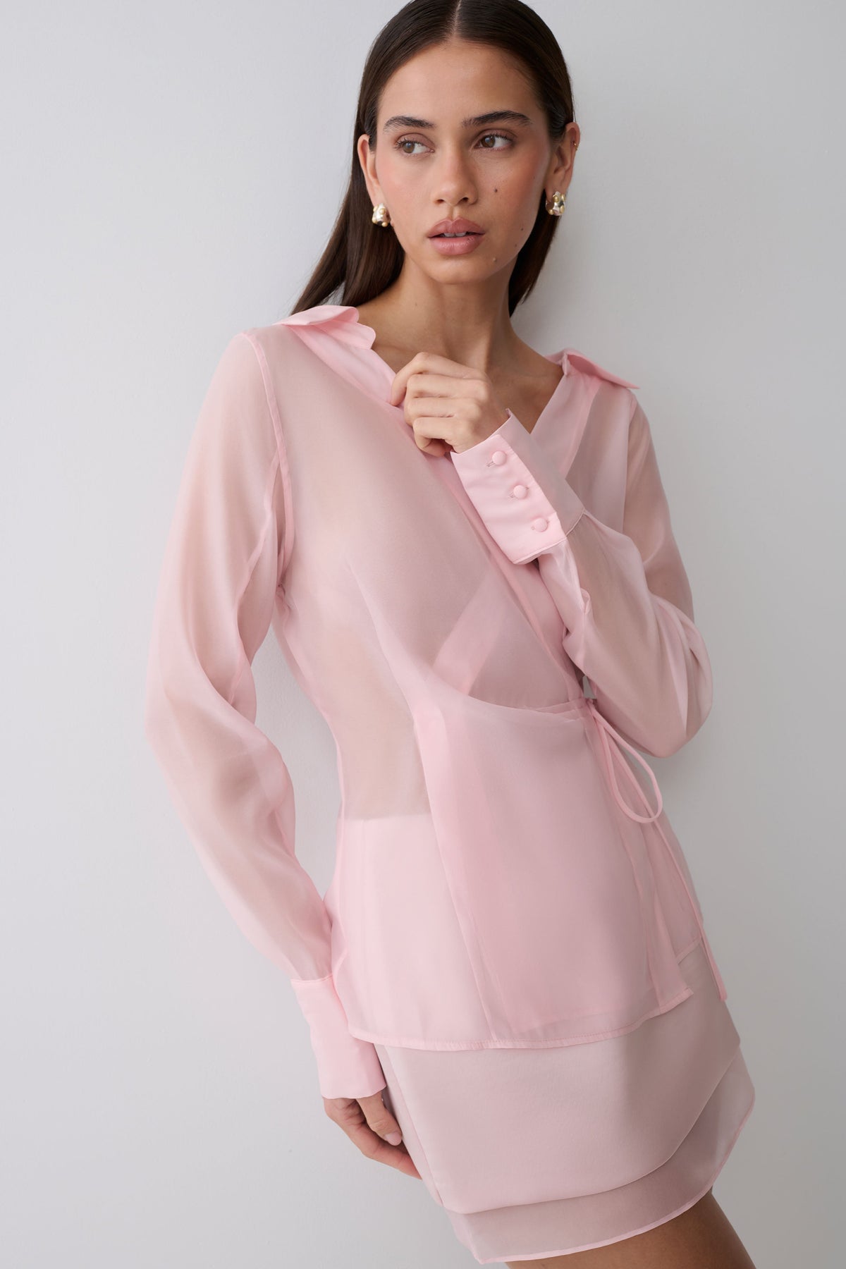Frankie Organza Cross Over Shirt - Pale Pink