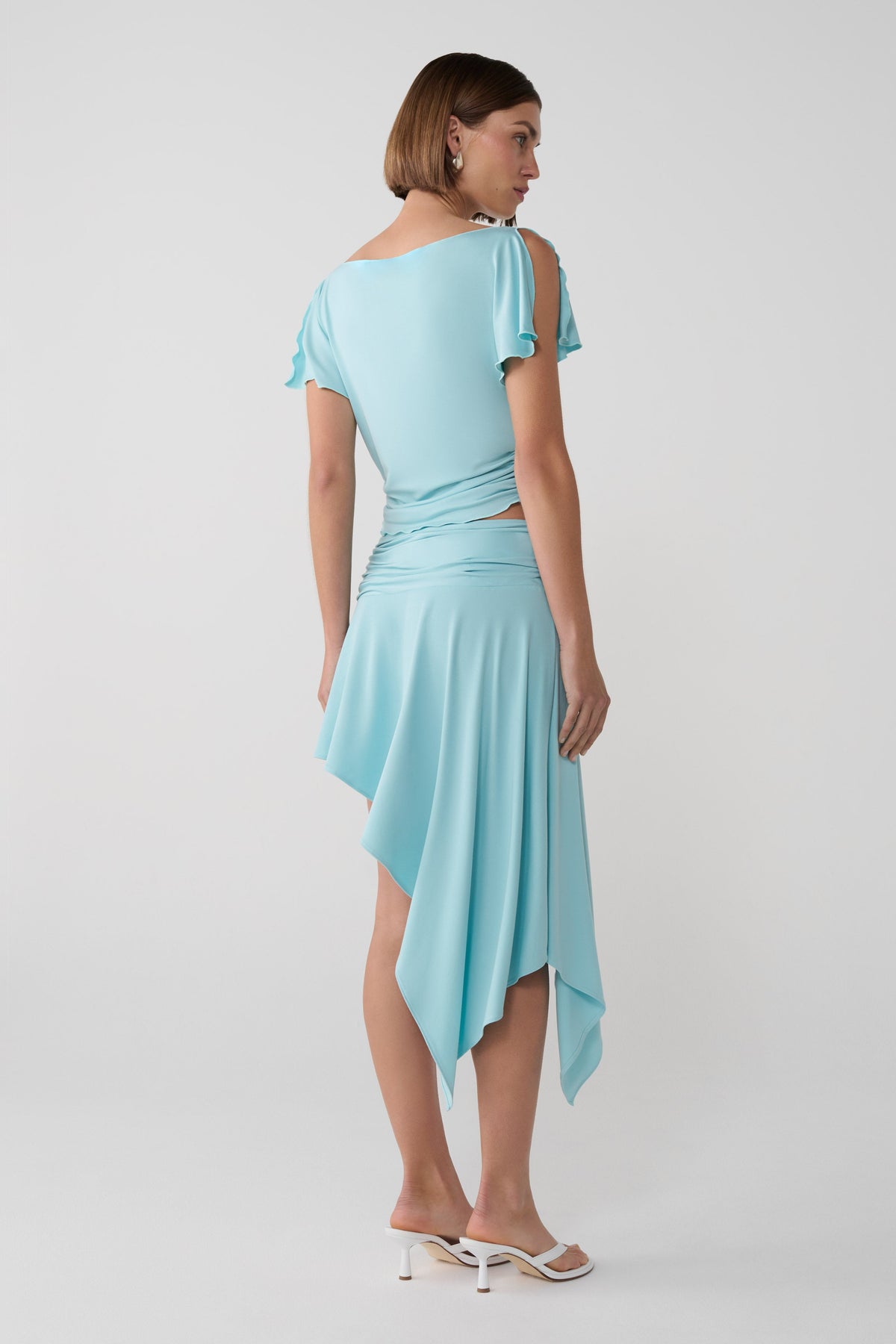Talise Modal Flounce Short Sleeve Top - Aqua Blue