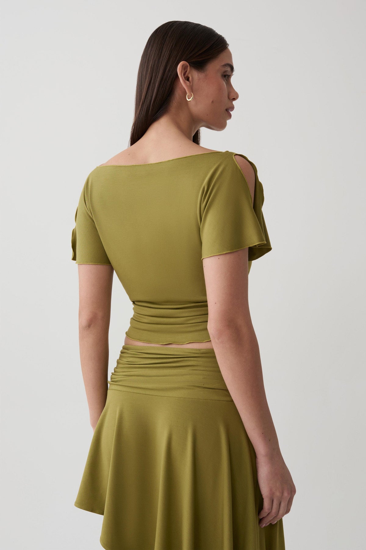 Talise Modal Flounce Short Sleeve Top - Vintage Olive