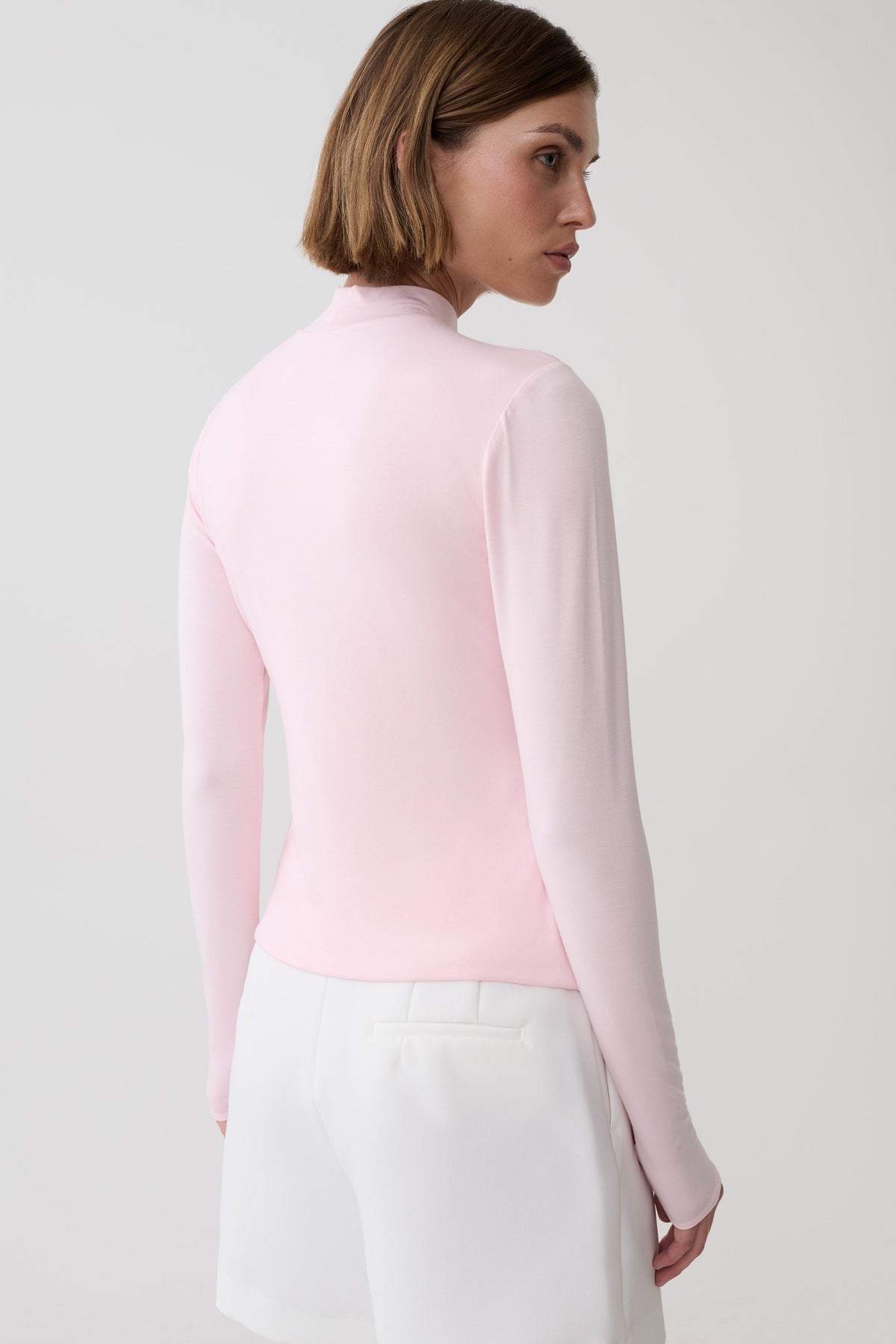 Jurney Longsleeve Roll Neck Top - Pale Pink