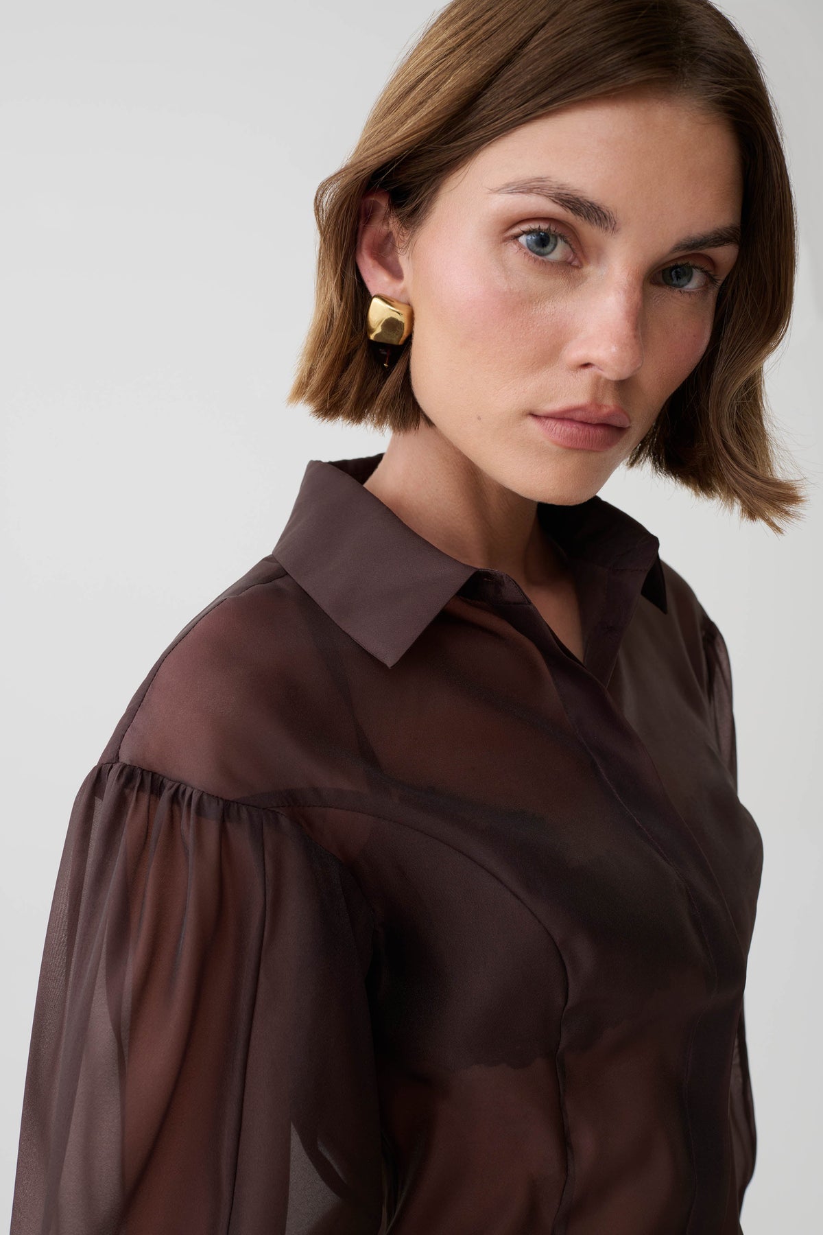Charlotte Organza Sheer Shirt - Dark Chocolate