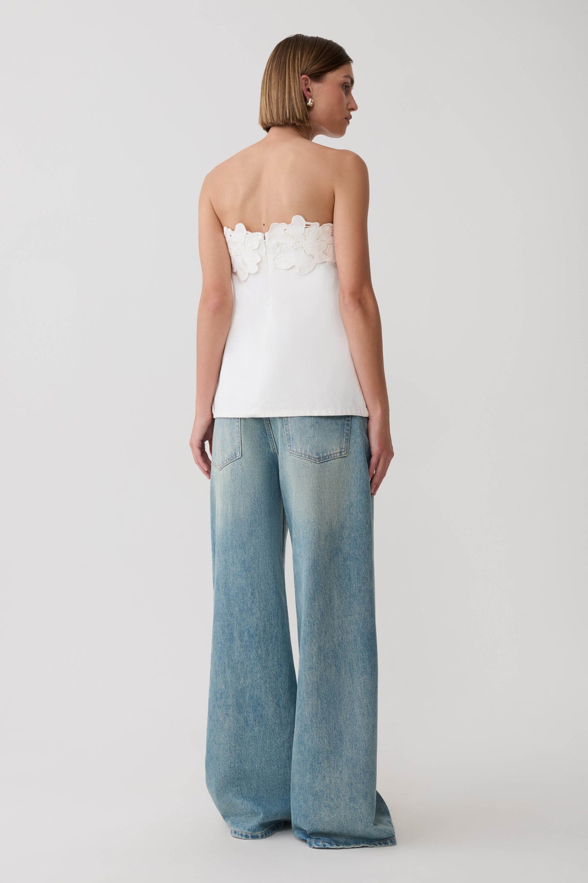 Anamarie Denim Floral Strapless Top - White