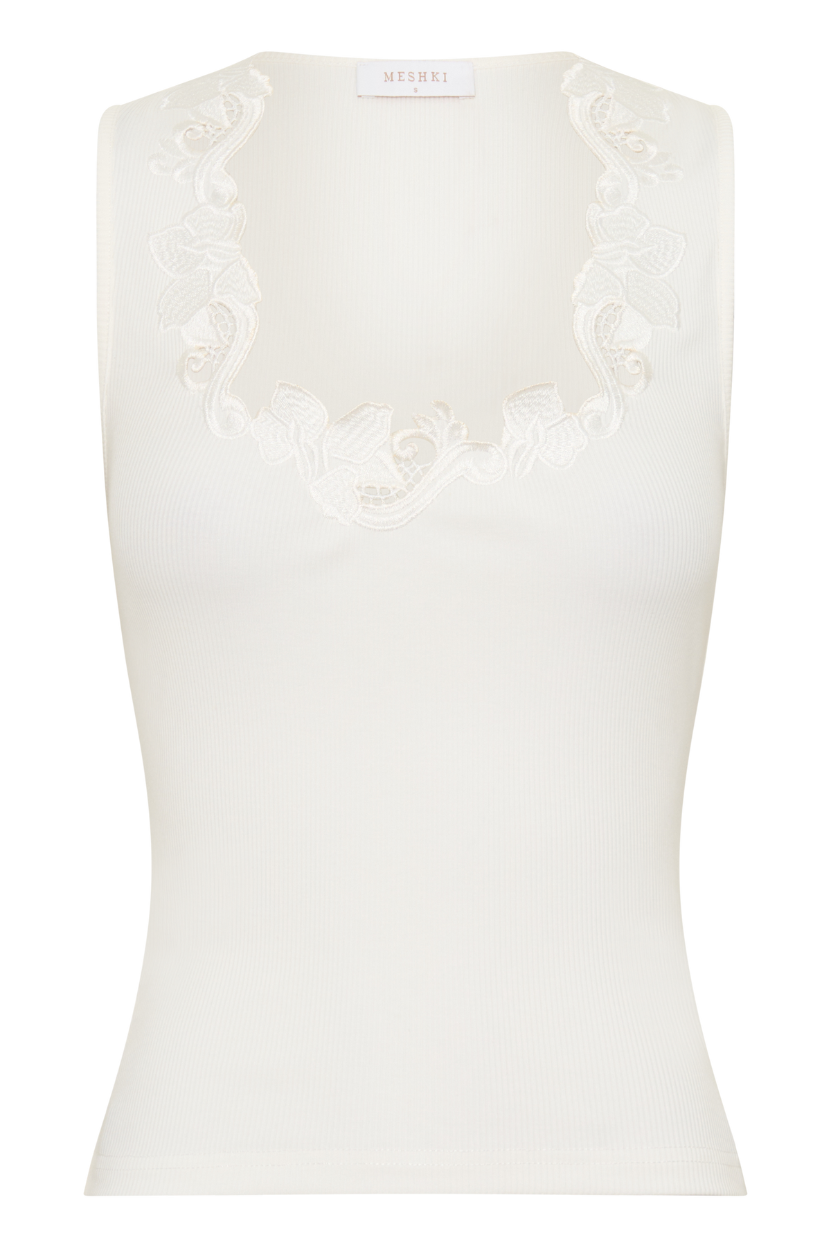 Vianna Broderie Ribbed Tank Top - Ivory