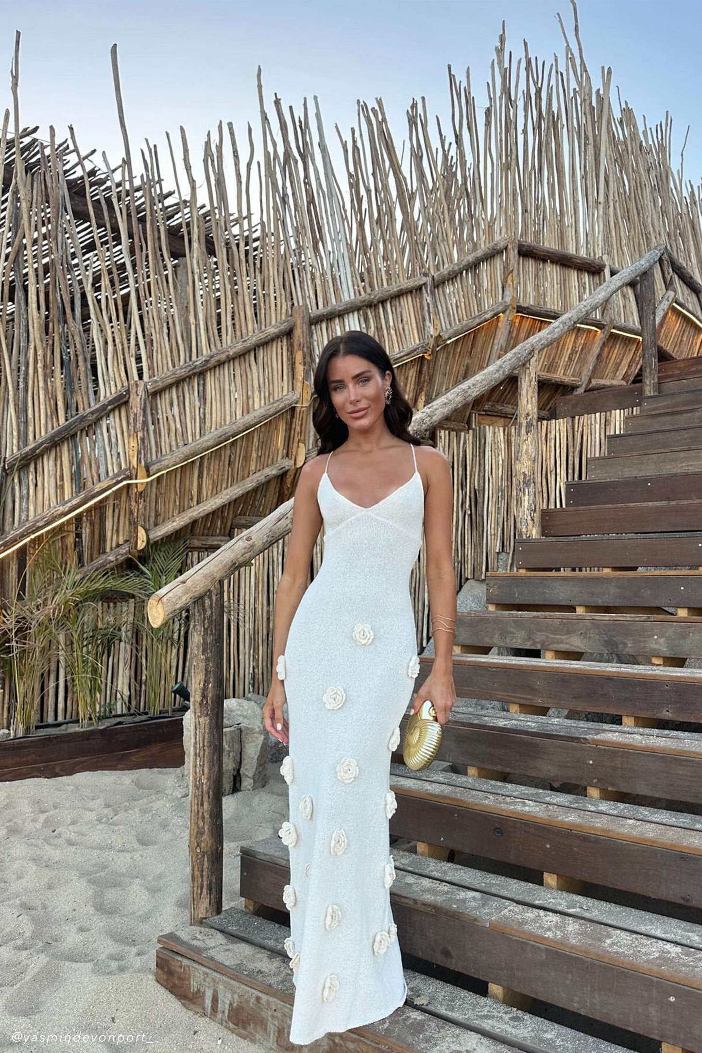 Suki Knit Maxi Dress With Flowers - Nude