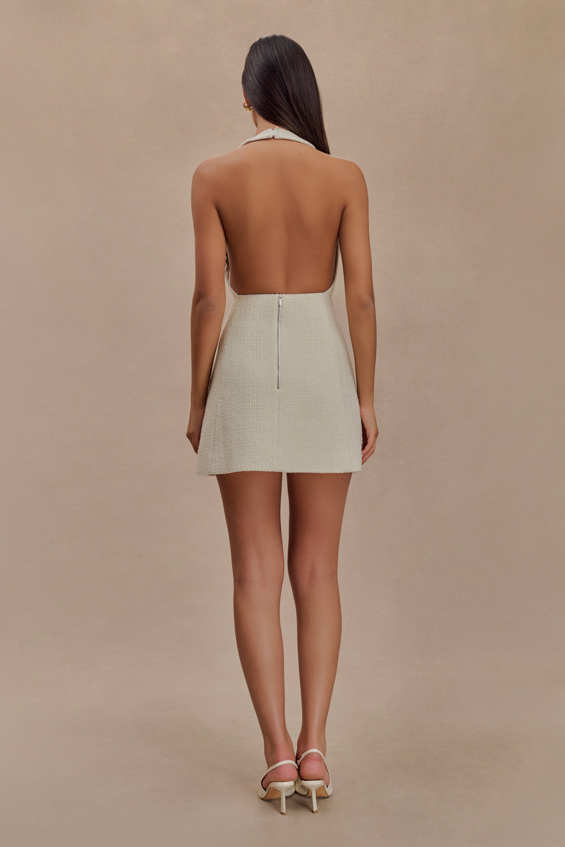 Carina Boucle Halter Mini Dress - Ivory #5