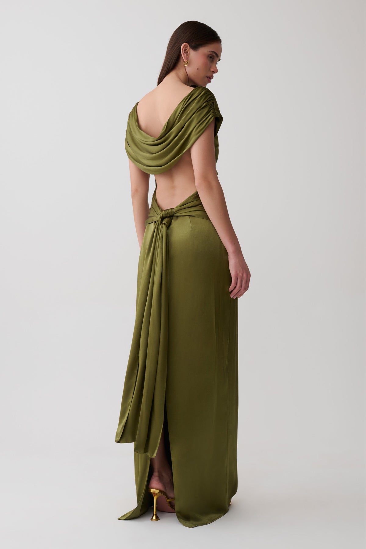 Valencia Open Back Satin Maxi Dress - Olive