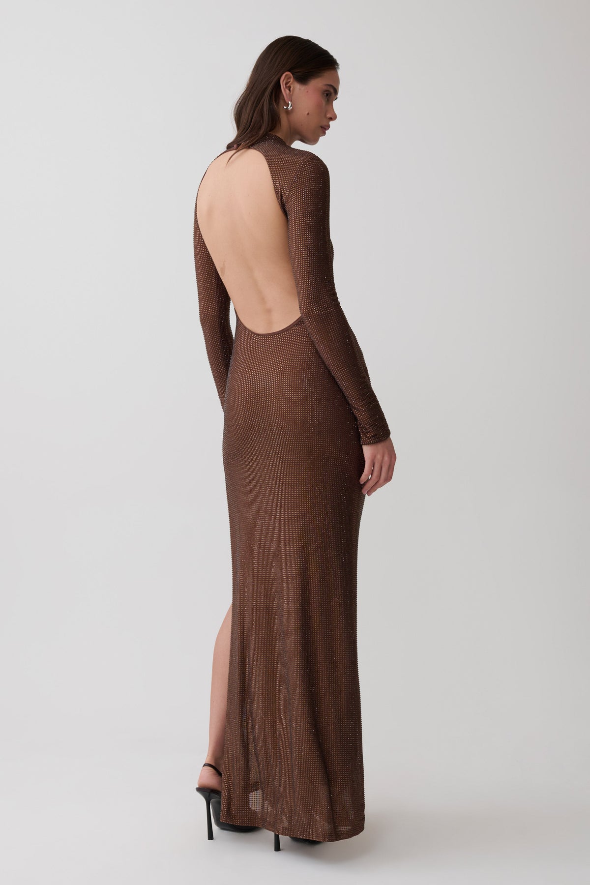 Elani Diamante Maxi Dress - Chocolate