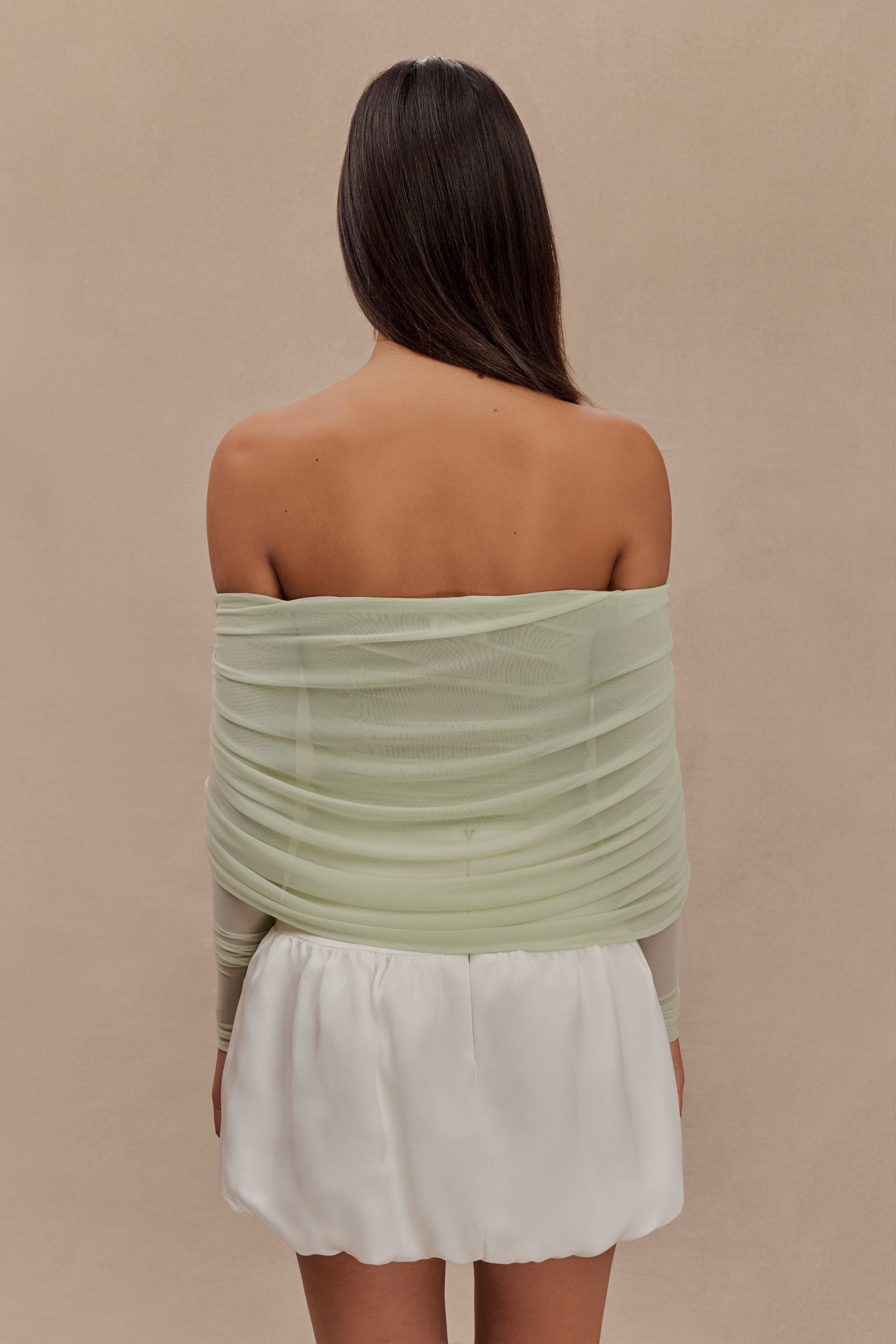 Everly Sheer Mesh Off Shoulder Top - Pastel Green #2