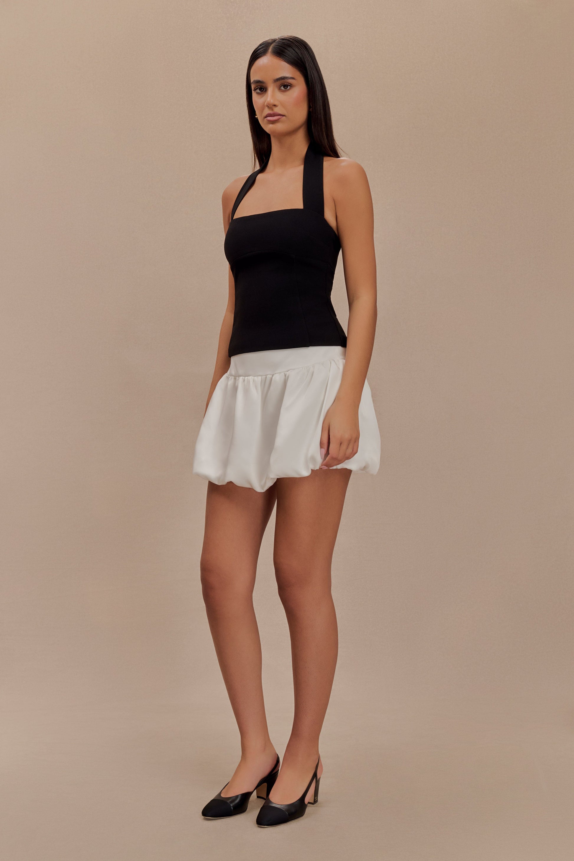 Genia Satin Bubble Mini Skirt - White #4