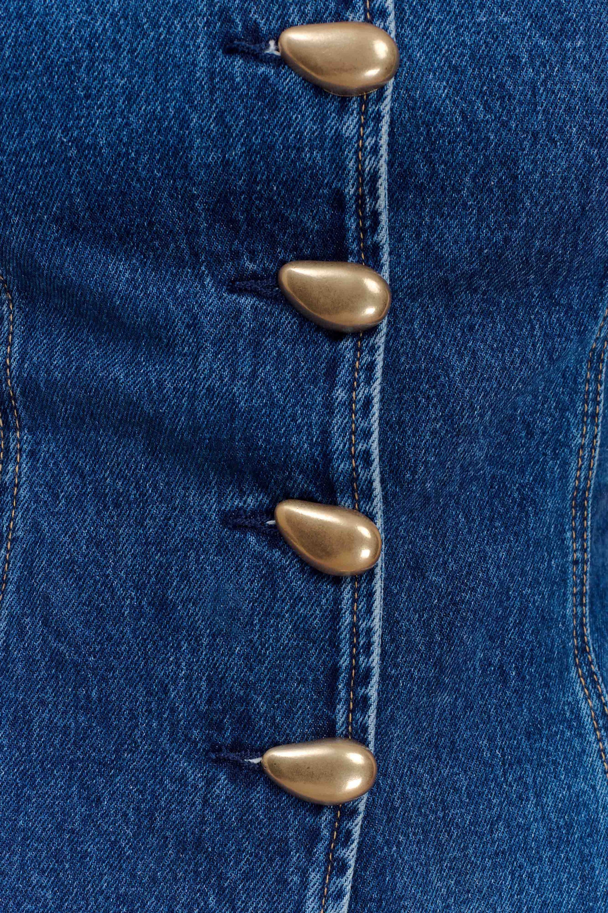 Lennox Strapless Long Line Button Top - Dark Blue #6