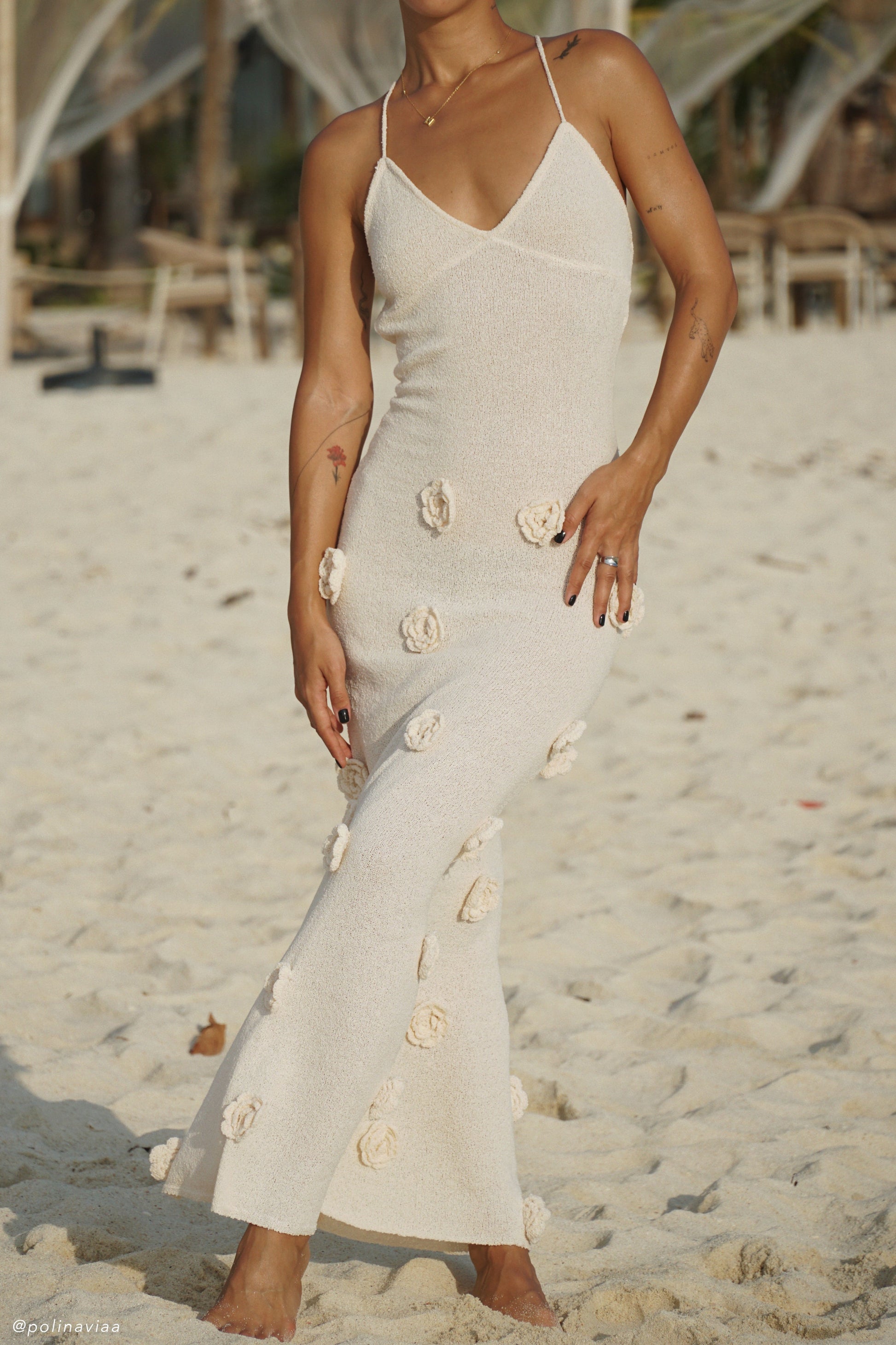 Suki Knit Maxi Dress With Flowers - Nude #7