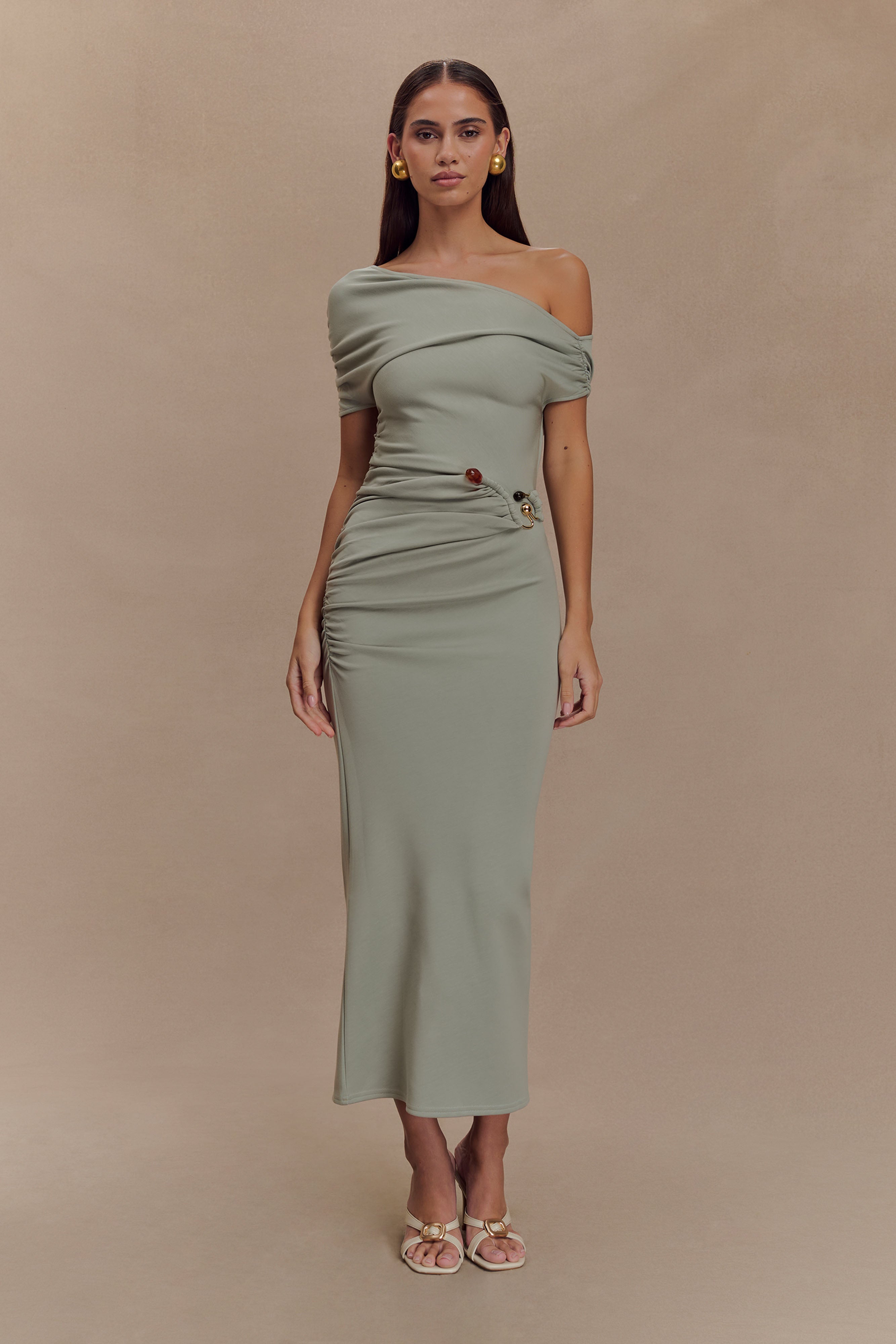 Kendra Scuba Jersey Midi Dress With Hardware - Sage