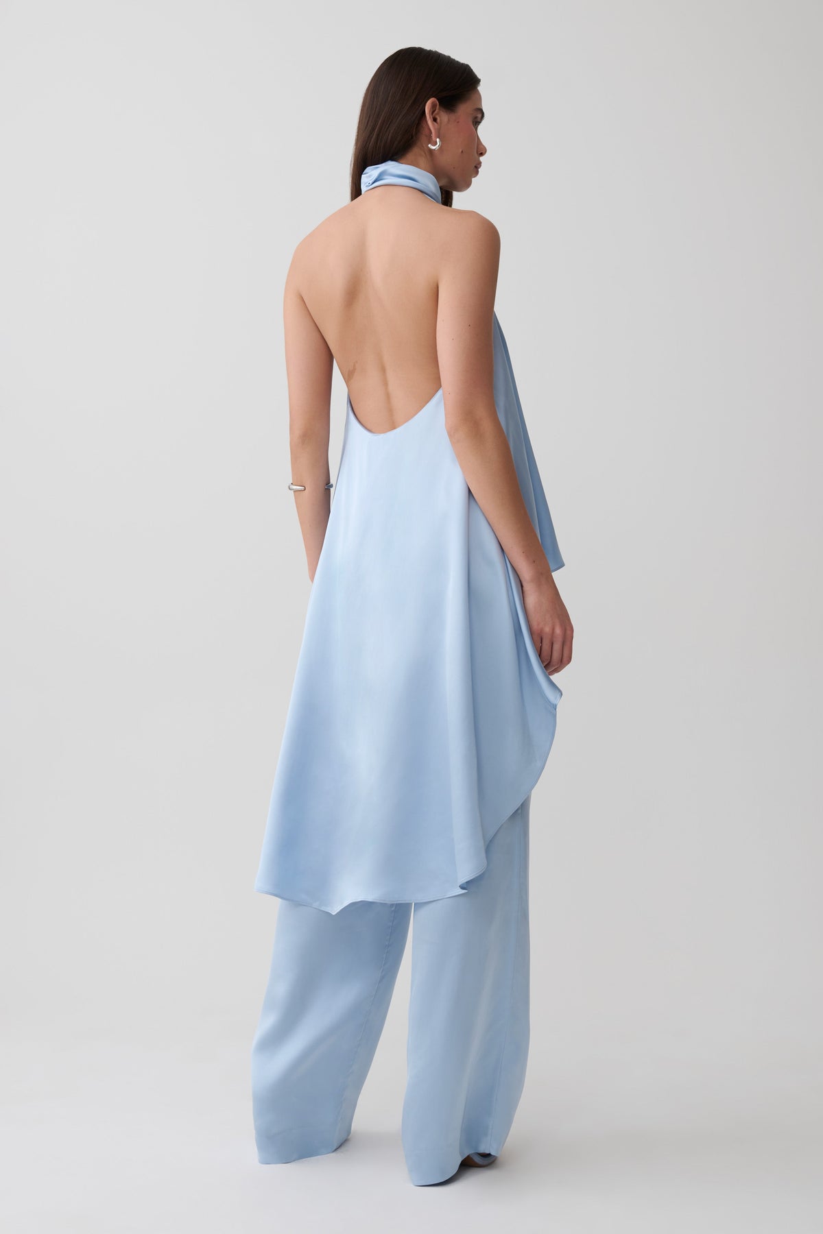 Sydney Asymmetrical Satin Halter Top - Cornflower Blue