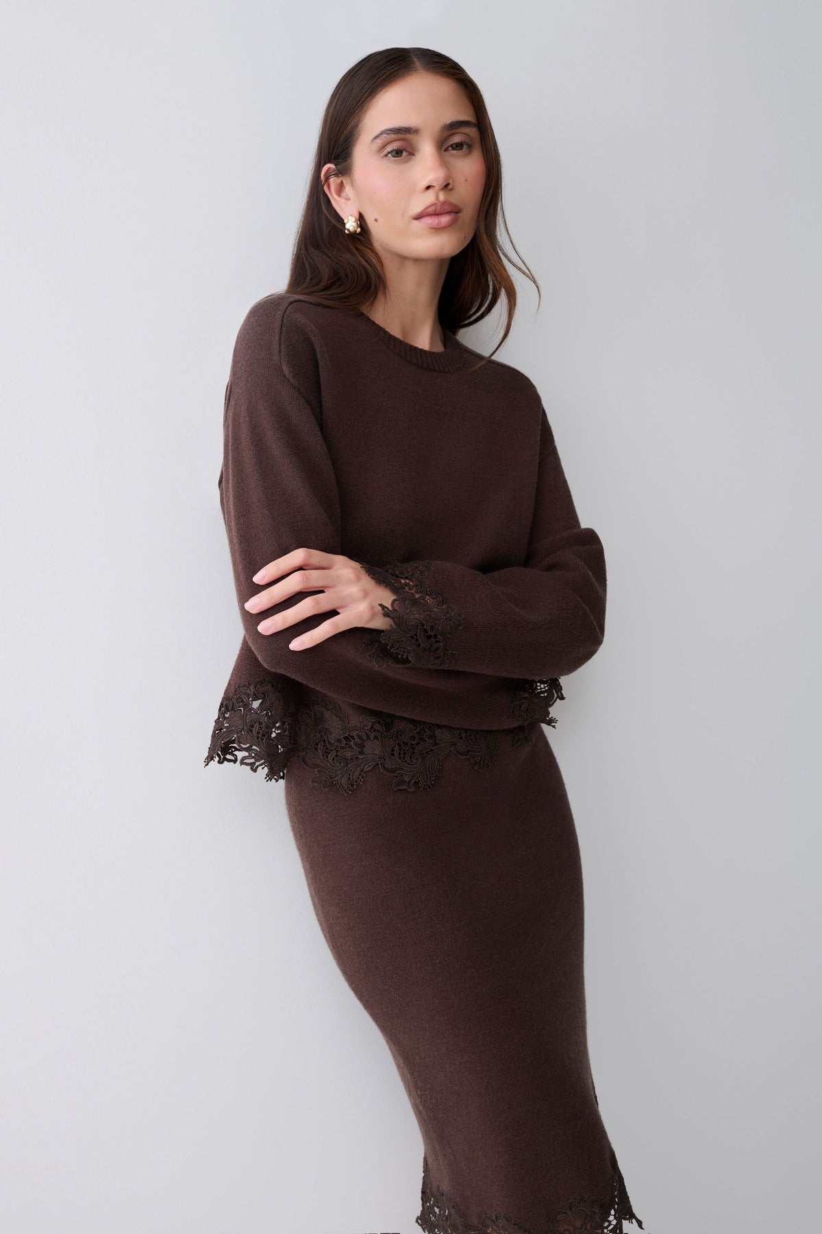 Kaelin Lace Knit Jumper - Chocolate