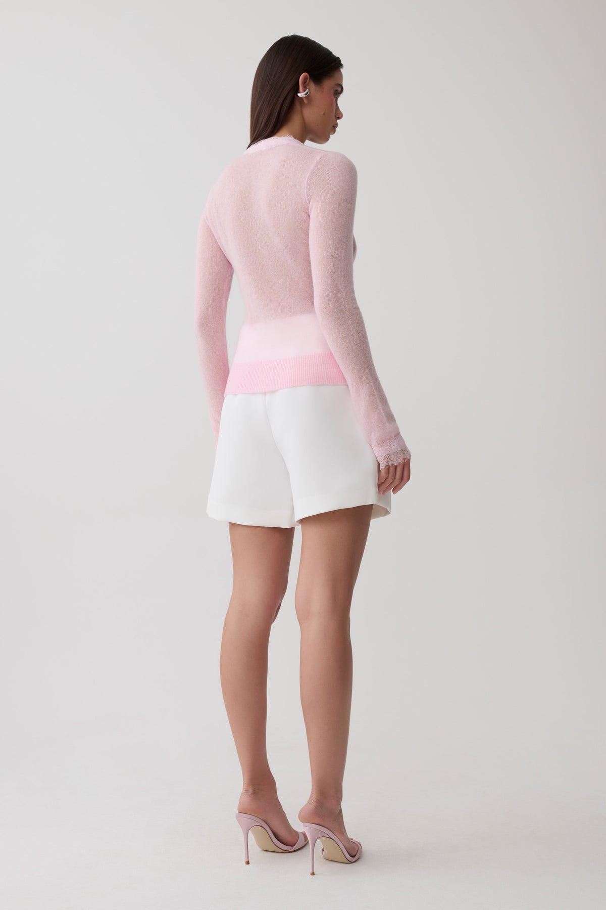 Amrita Lace Knit Cardigan - Baby Pink