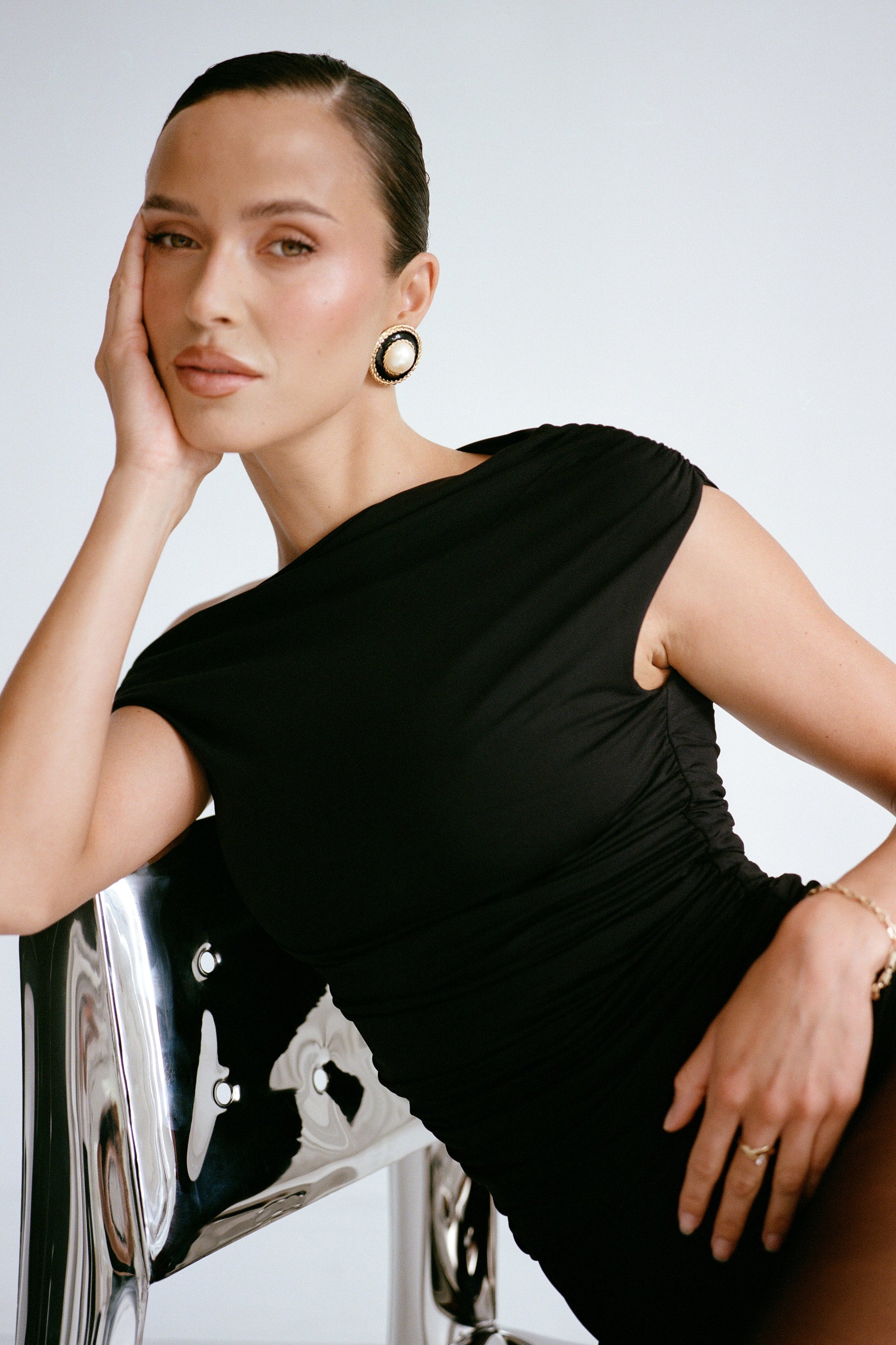 Alayna Slinky Ruched Top - Black #2