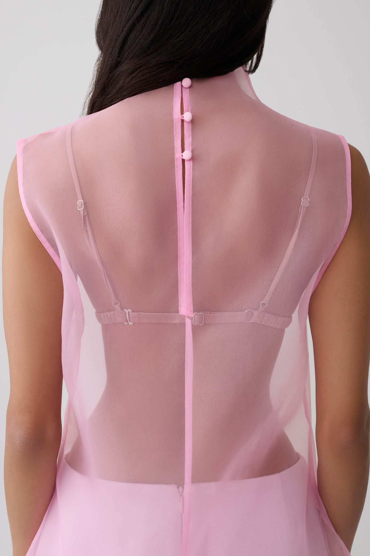 Lillian High Neck Sheer Sleeveless Top - Pink #4