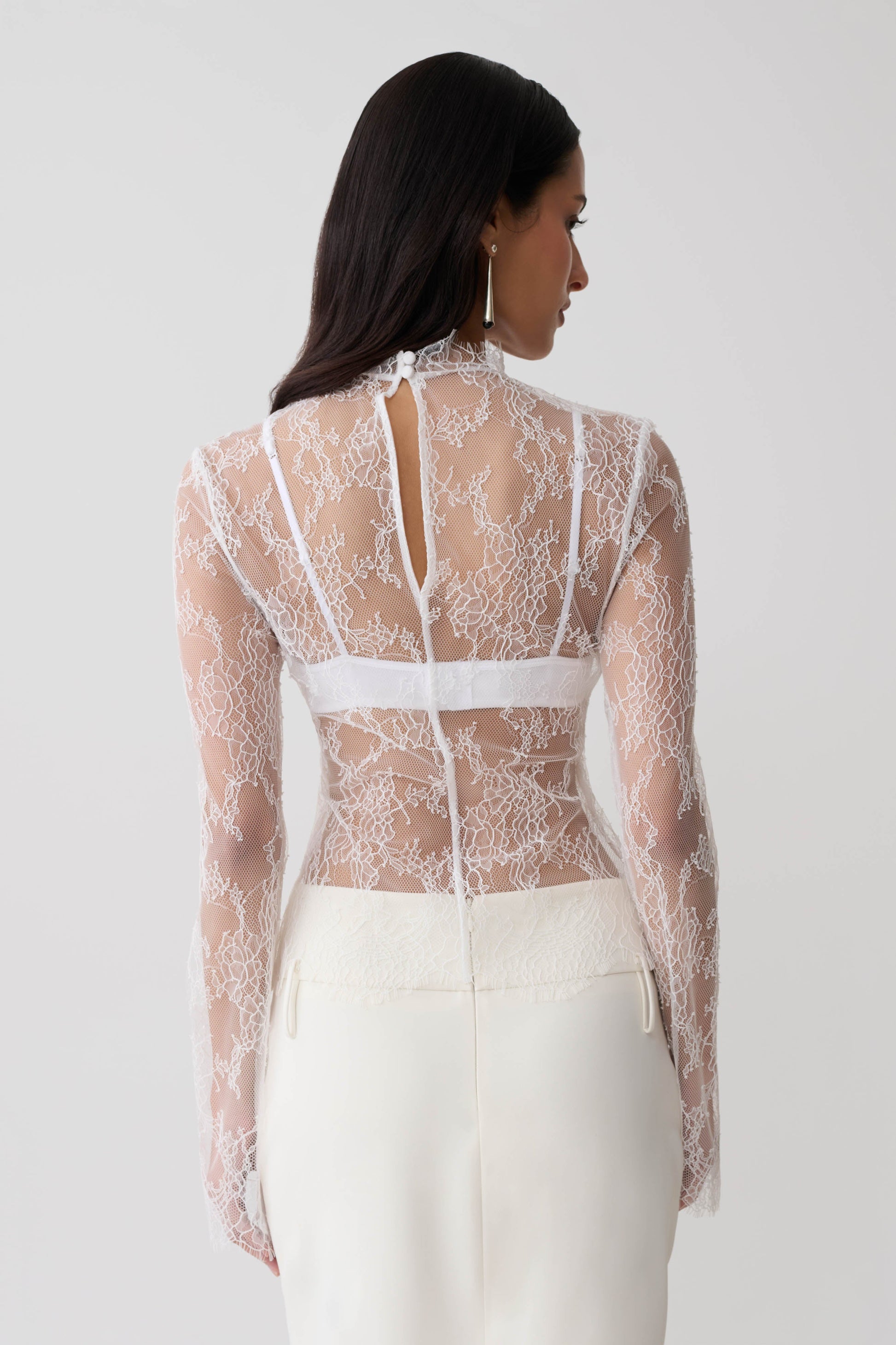 Alizette High Neck Long Sleeve Lace Top - Ivory #2