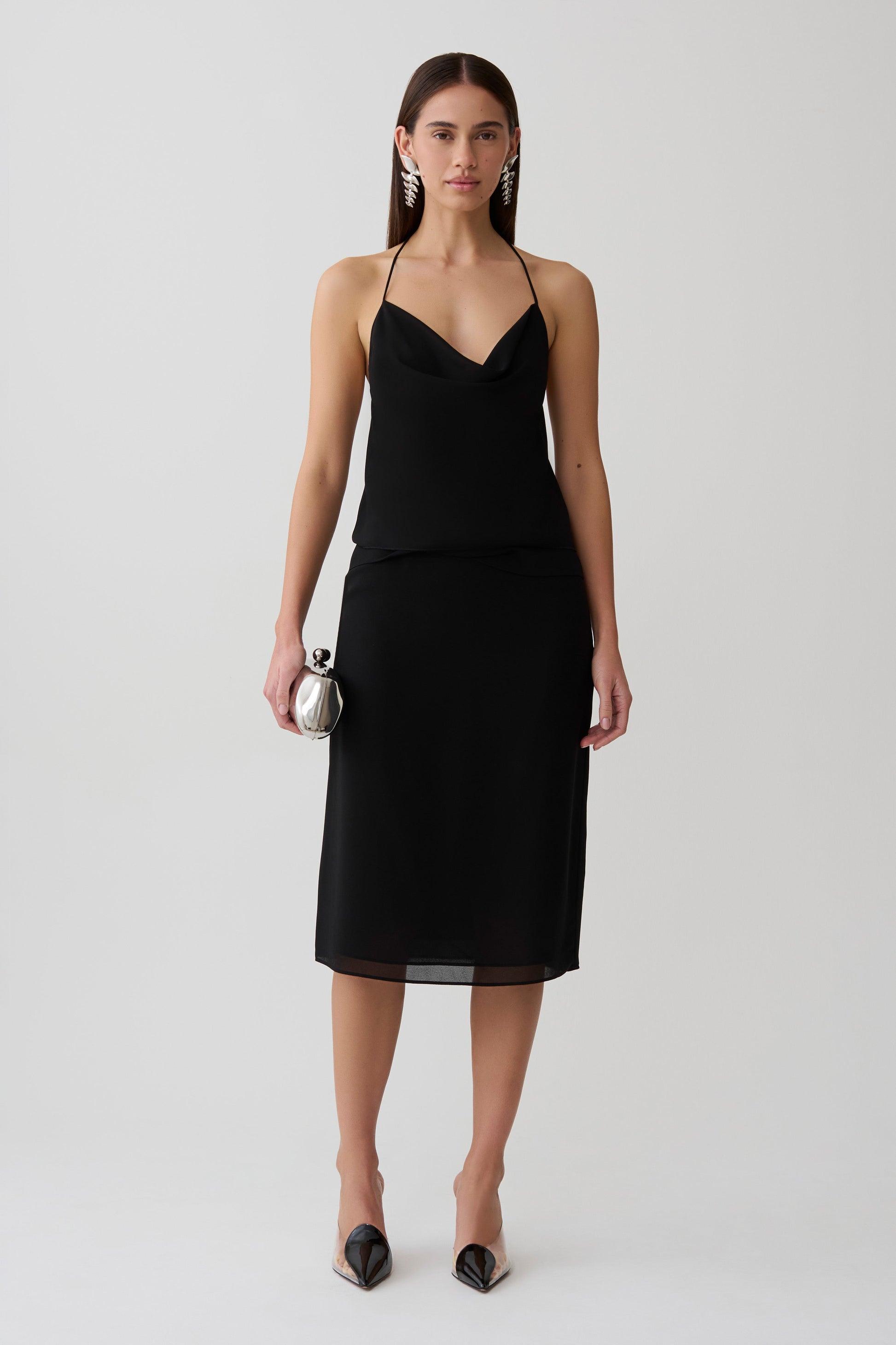 Amelia Chiffon Midi Skirt - Black #6